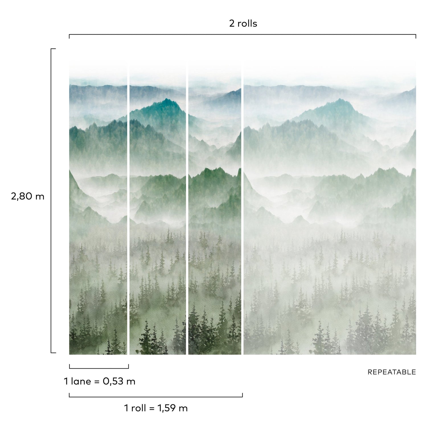 Photographic All-over Print 3 Panel Mural in green color - pattern number A73601 - by Grandeco in the Orom II collection