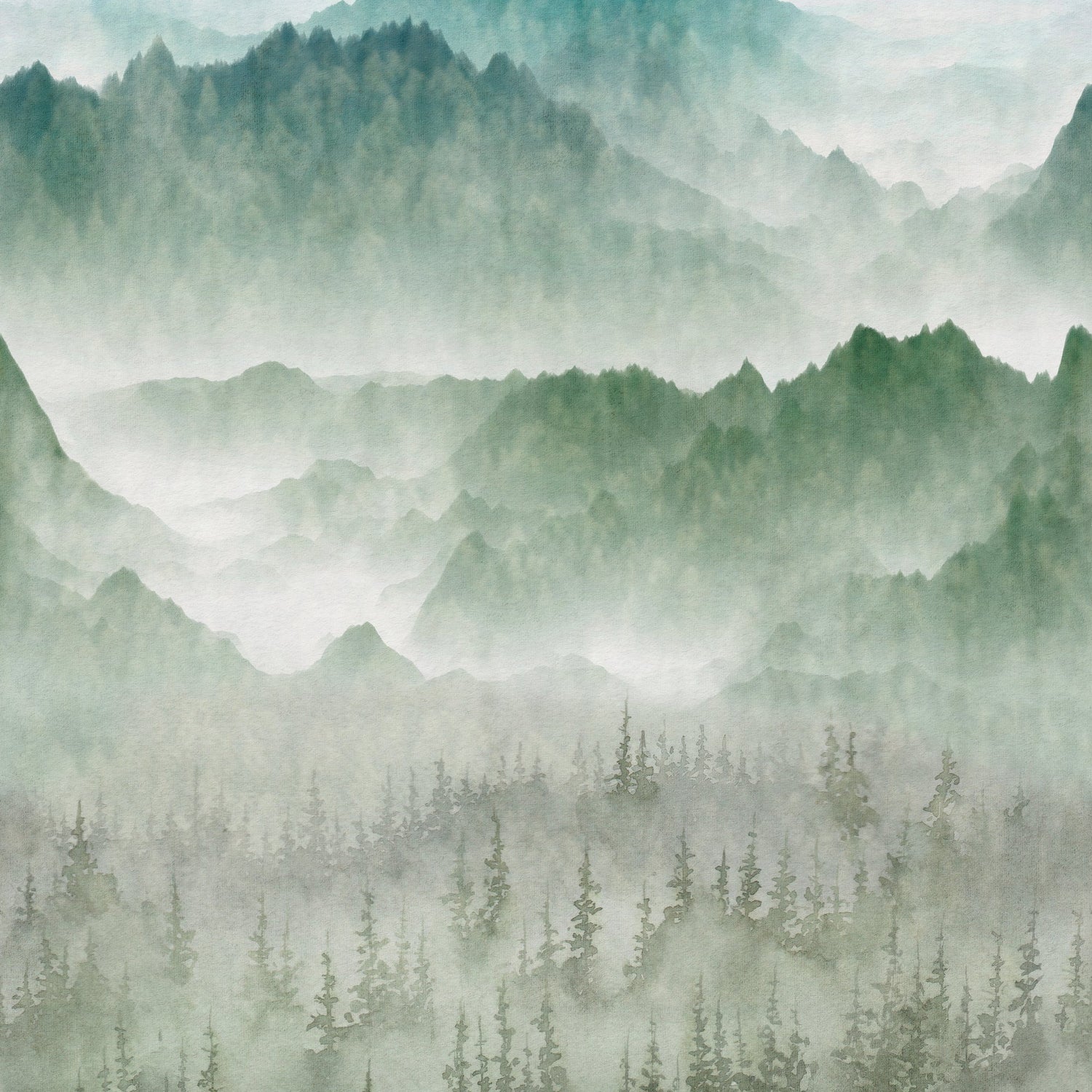 Photographic All-over Print 3 Panel Mural in green color - pattern number A73601 - by Grandeco in the Orom II collection