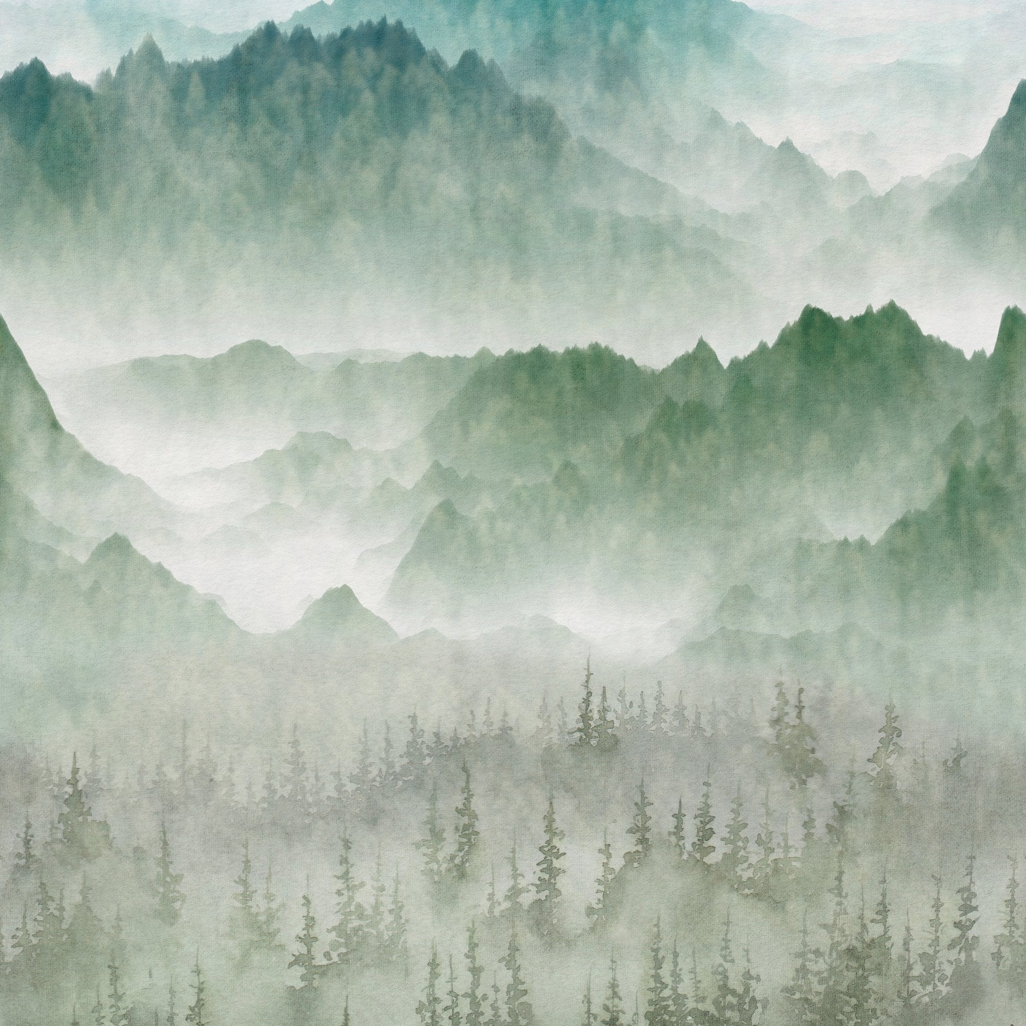 Photographic All-over Print 3 Panel Mural in green color - pattern number A73601 - by Grandeco in the Orom II collection