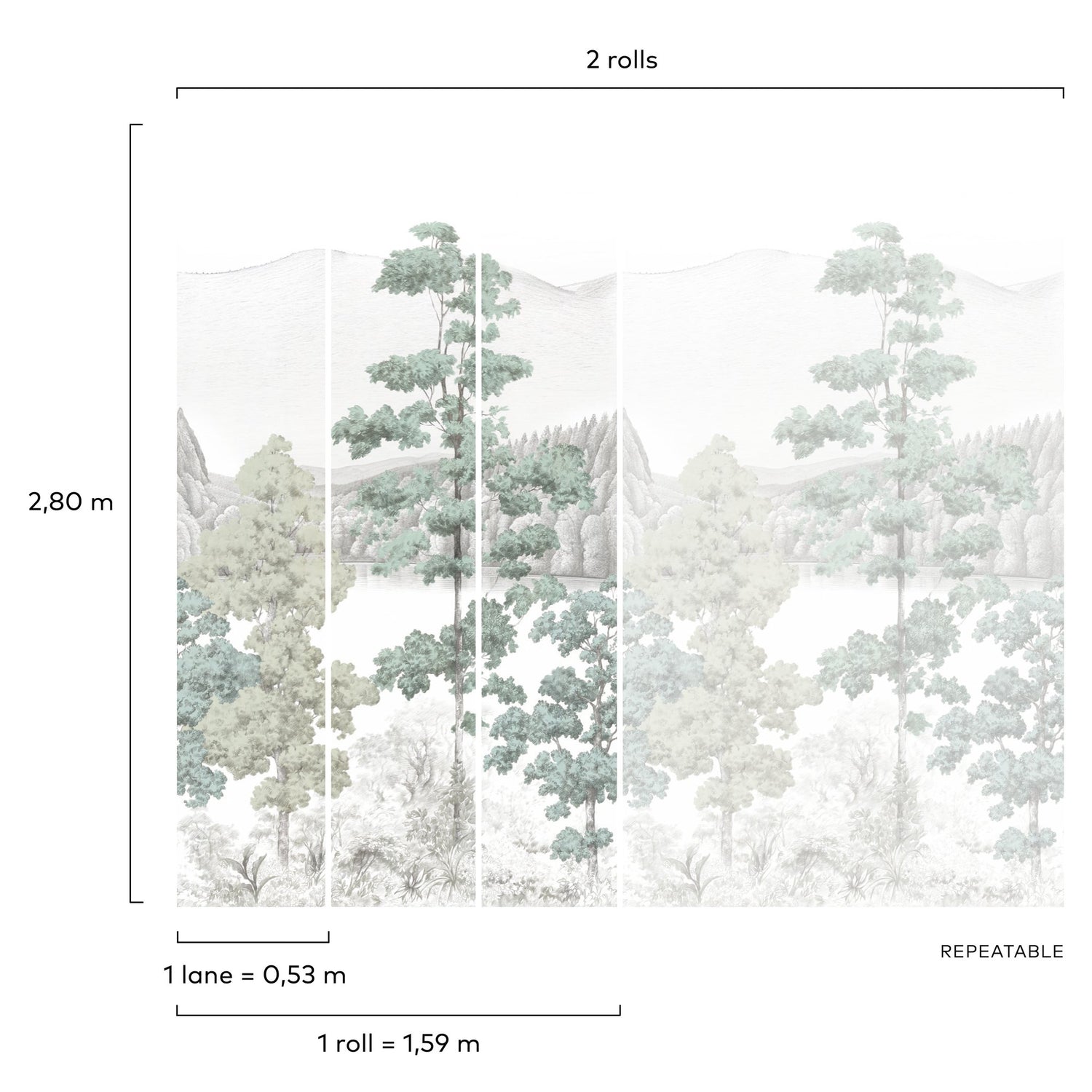 Photographic All-over Print 3 Panel Mural in green color - pattern number A73701 - by Grandeco in the Orom II collection