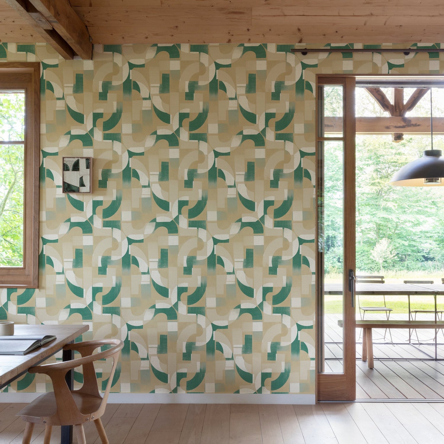 Geometric All-over Wallpaper in green color - pattern number KRA76001 - by Grandeco in the Karuna collection