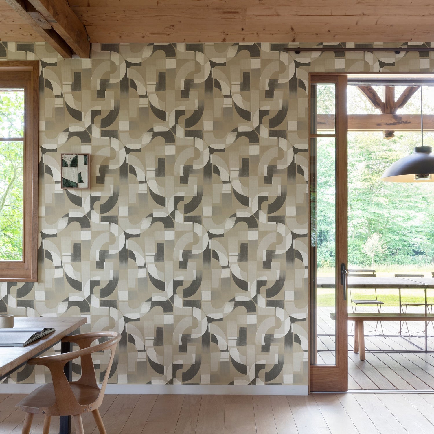 Geometric All-over Wallpaper in beige color - pattern number KRA76002 - by Grandeco in the Karuna collection