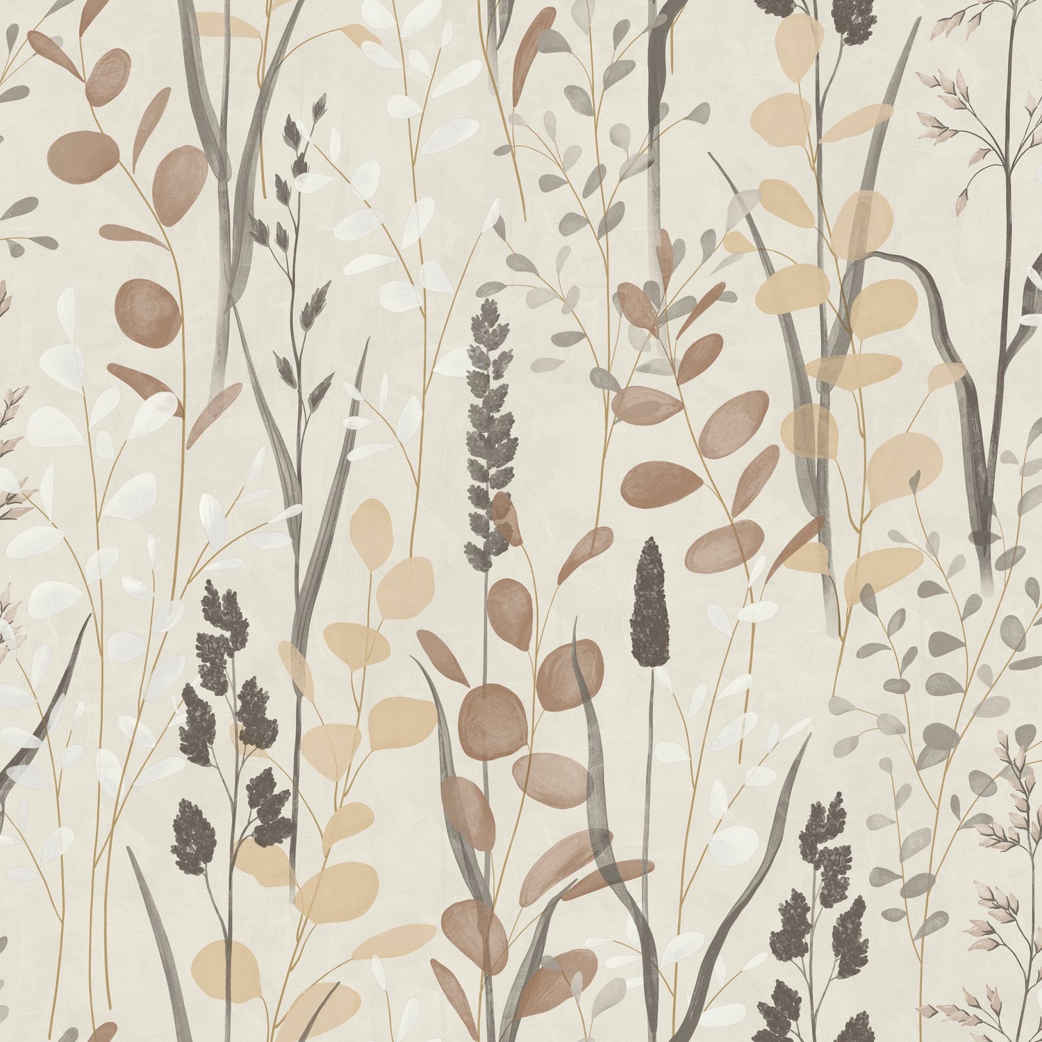 Branched Leaves All-over Wallpaper in beige color - pattern number KRA76203 - by Grandeco in the Karuna collection
