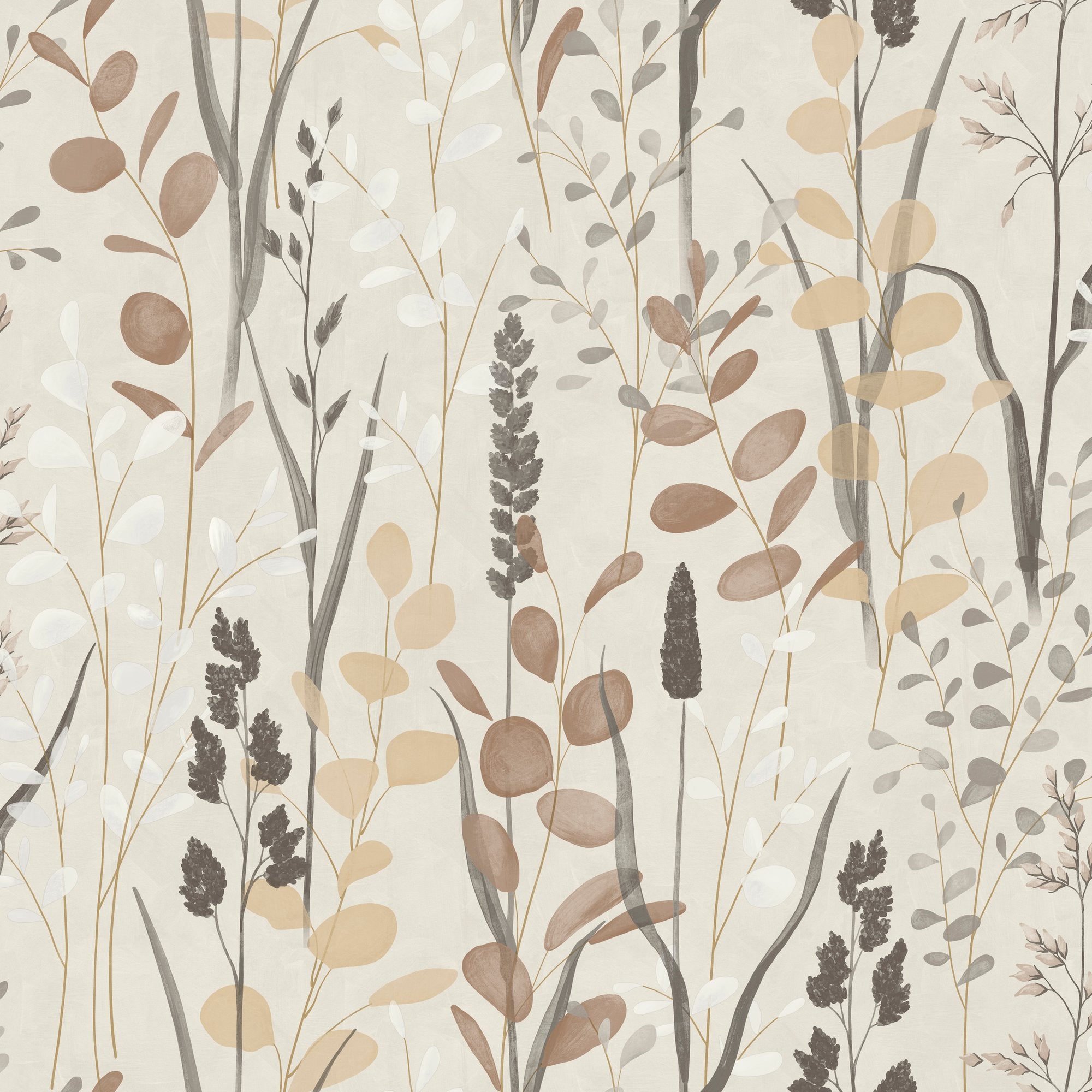 Branched Leaves All-over Wallpaper in beige color - pattern number KRA76203 - by Grandeco in the Karuna collection