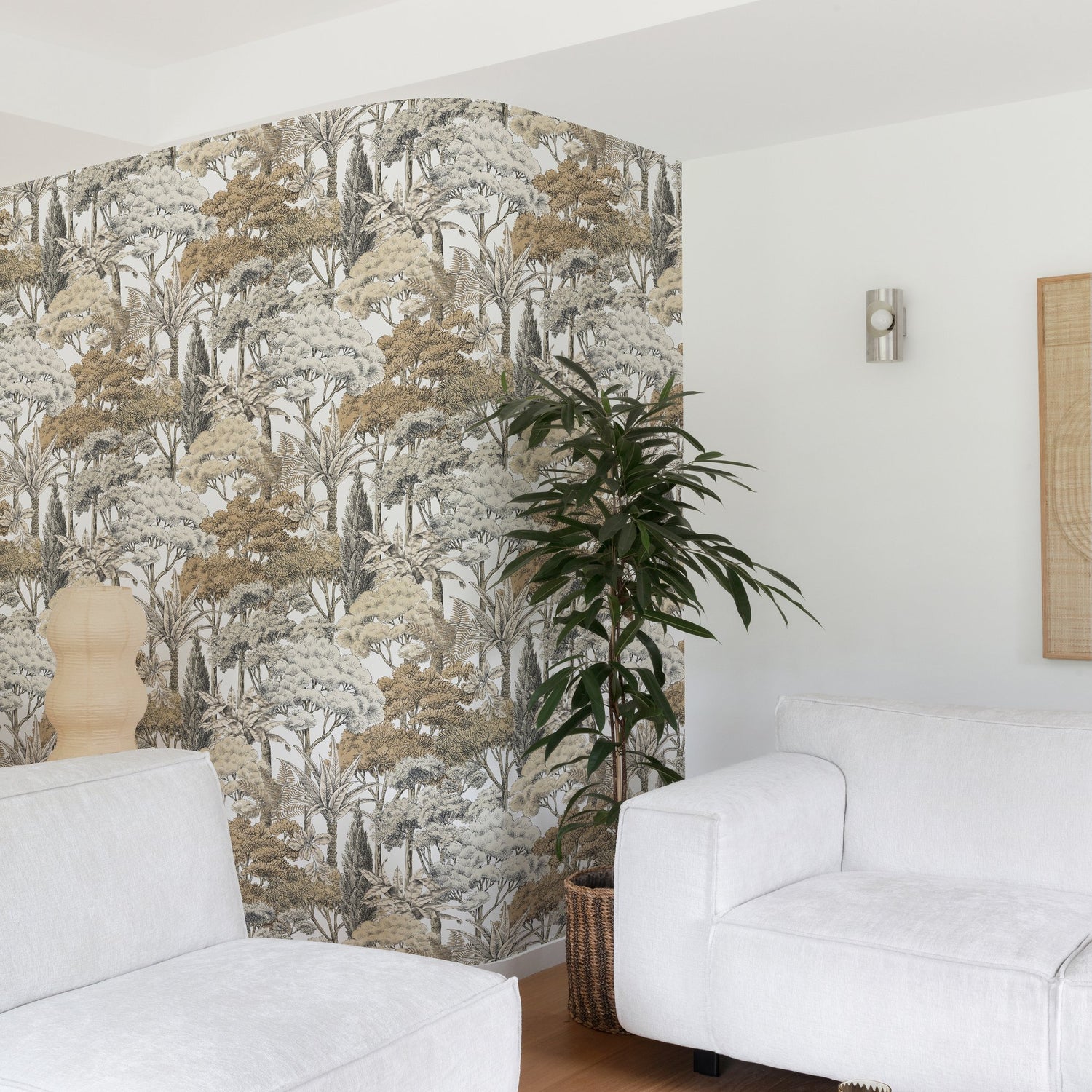 Branched Leaves All-over Wallpaper in beige color - pattern number KRA76301 - by Grandeco in the Karuna collection