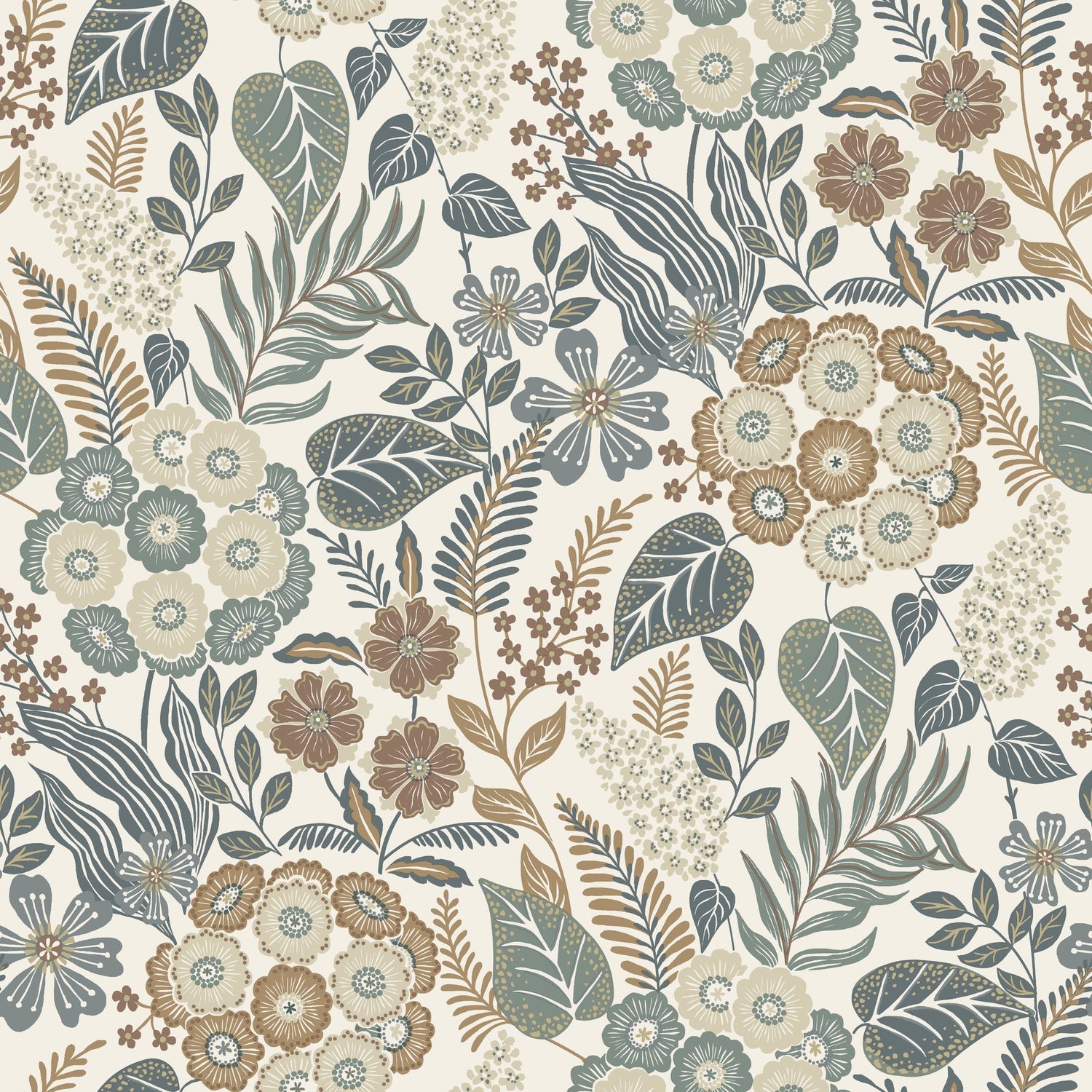 Classical Floral All-over Wallpaper in blue color - pattern number KRA76601 - by Grandeco in the Karuna collection