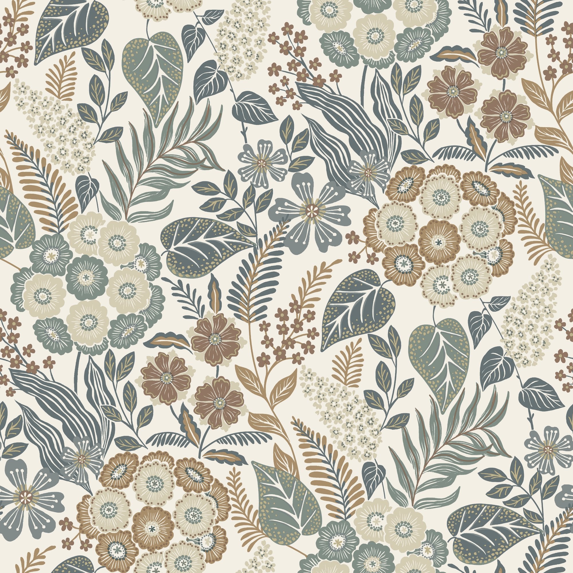 Classical Floral All-over Wallpaper in blue color - pattern number KRA76601 - by Grandeco in the Karuna collection
