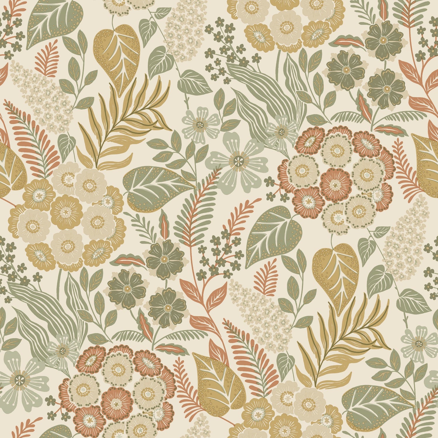 Classical Floral All-over Wallpaper in beige color - pattern number KRA76602 - by Grandeco in the Karuna collection