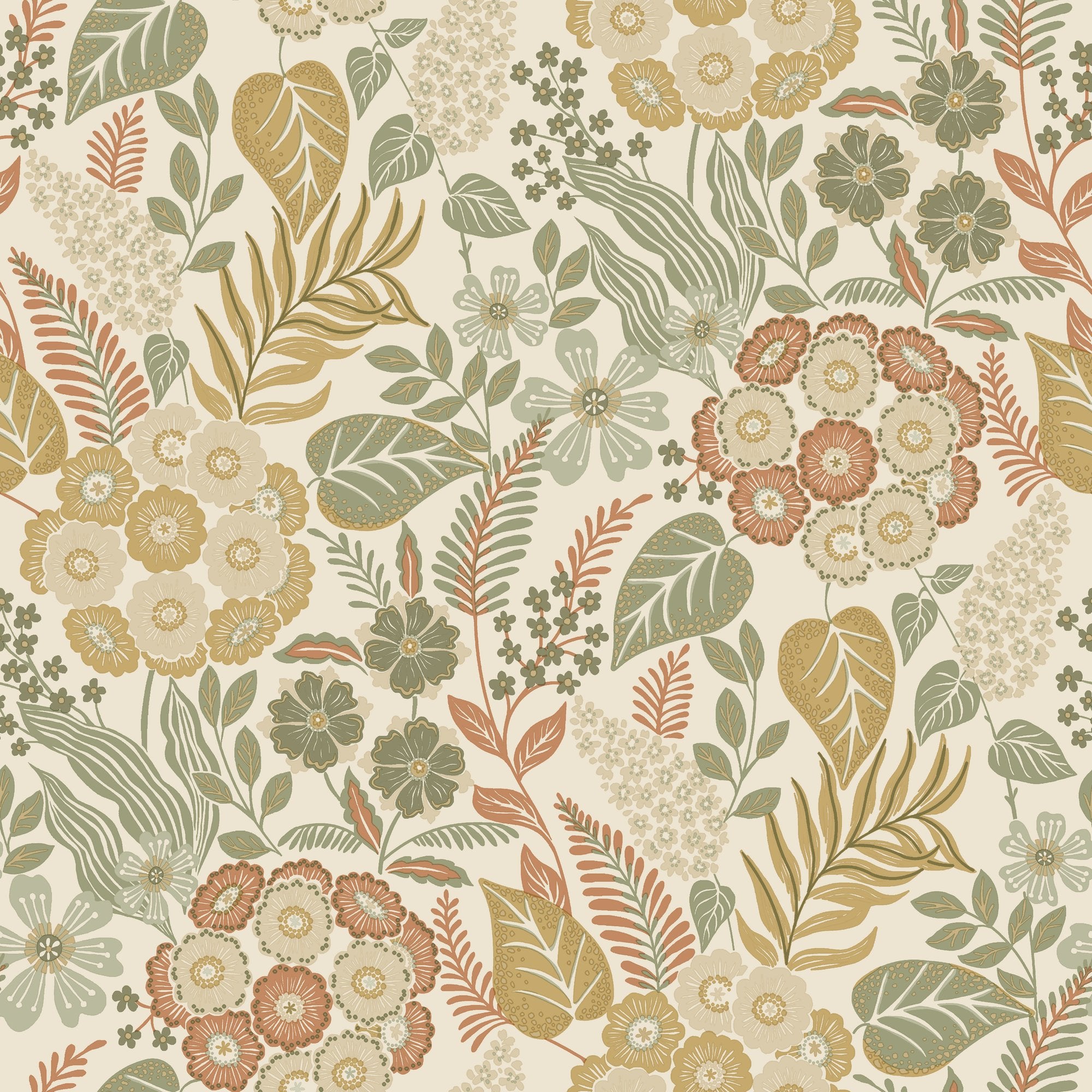 Classical Floral All-over Wallpaper in beige color - pattern number KRA76602 - by Grandeco in the Karuna collection