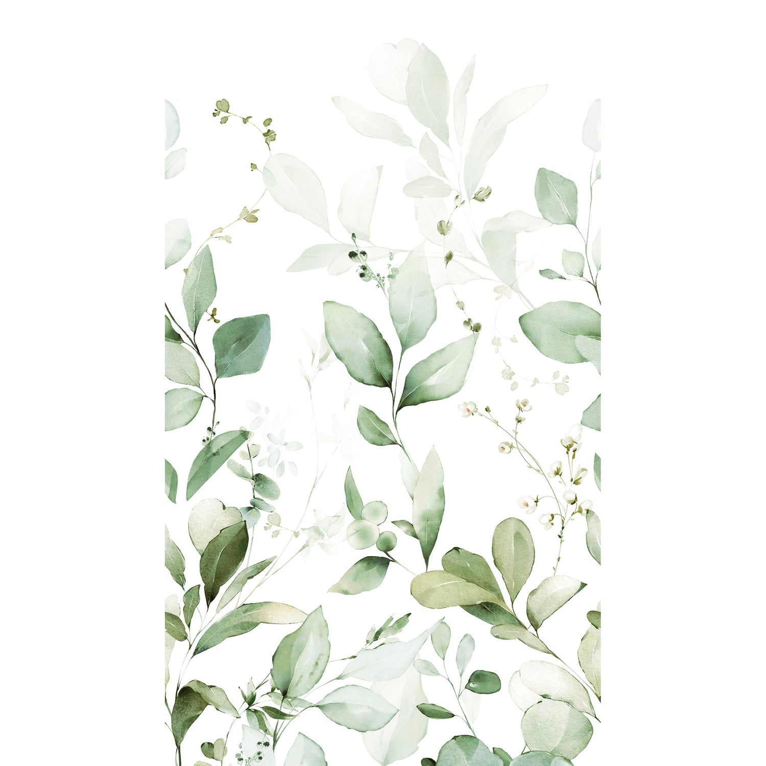 Branched Leaves All-over 3 Panel Mural in green color - pattern number A77101 - by Grandeco in the Orom II collection