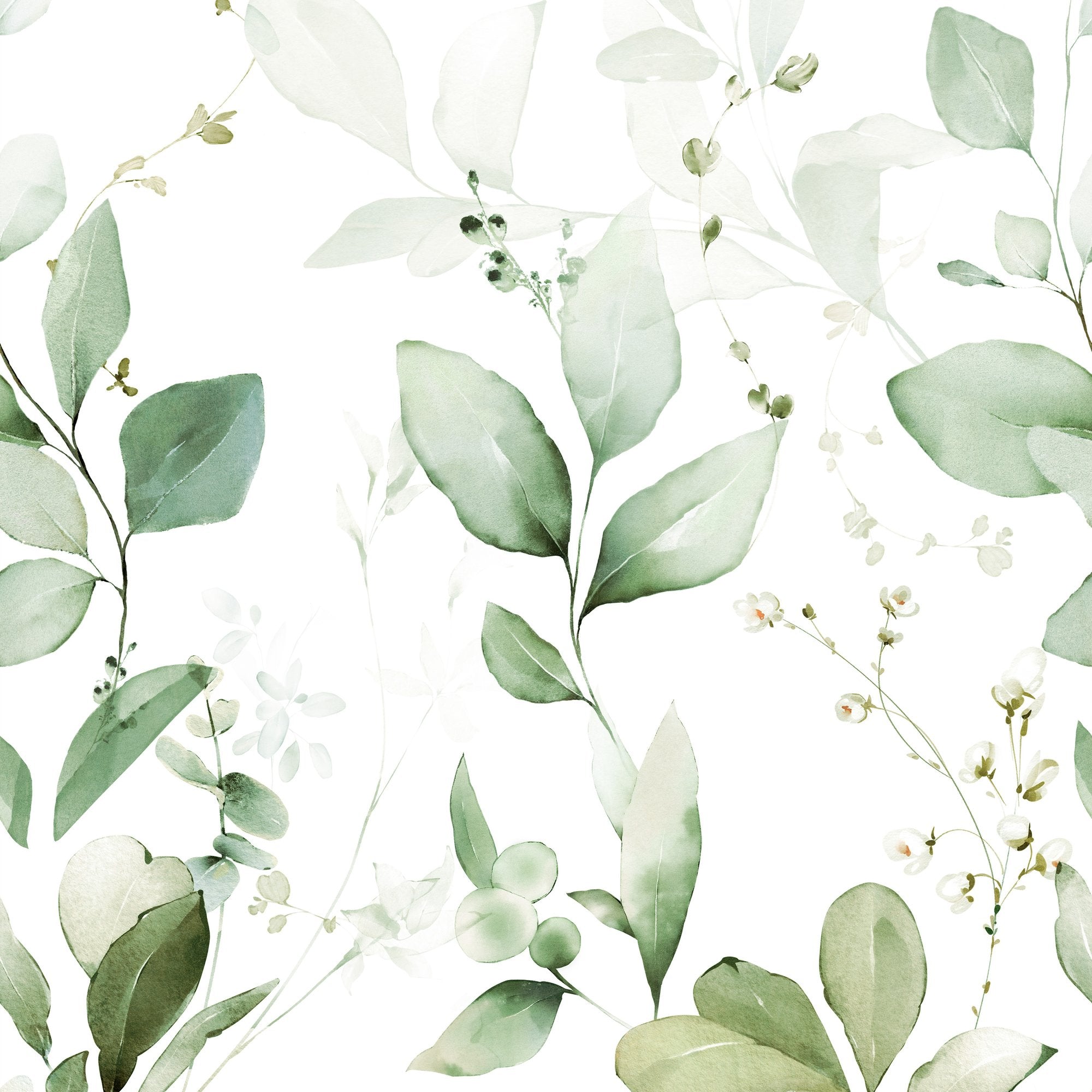 Branched Leaves All-over 3 Panel Mural in green color - pattern number A77101 - by Grandeco in the Orom II collection
