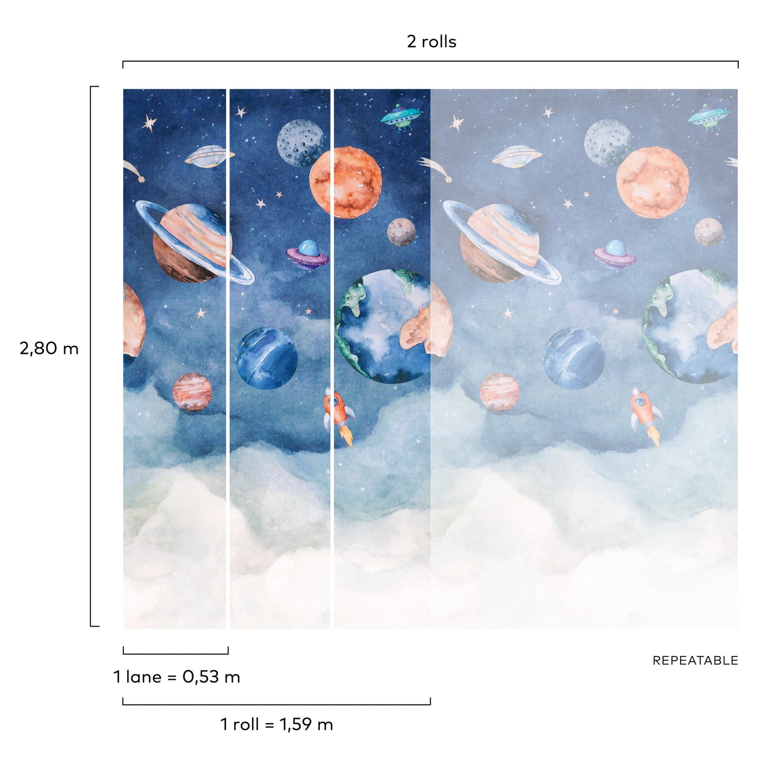 Photographic All-over Print 3 Panel Mural in blue color - pattern number A77201 - by Grandeco in the Orom II collection