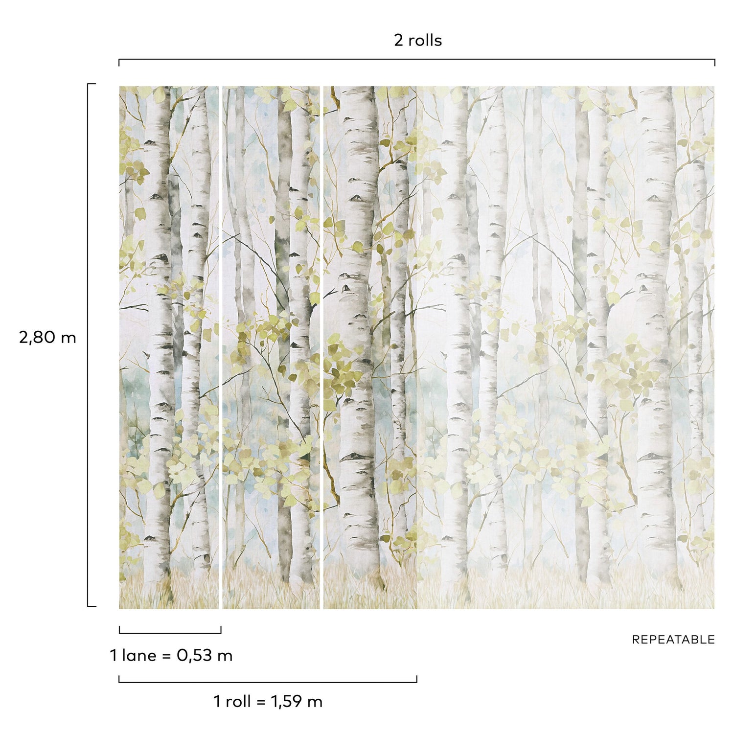 Trees all-over 3 Panel Mural in multi-colored color - pattern number A77301 - by Grandeco in the Orom II collection