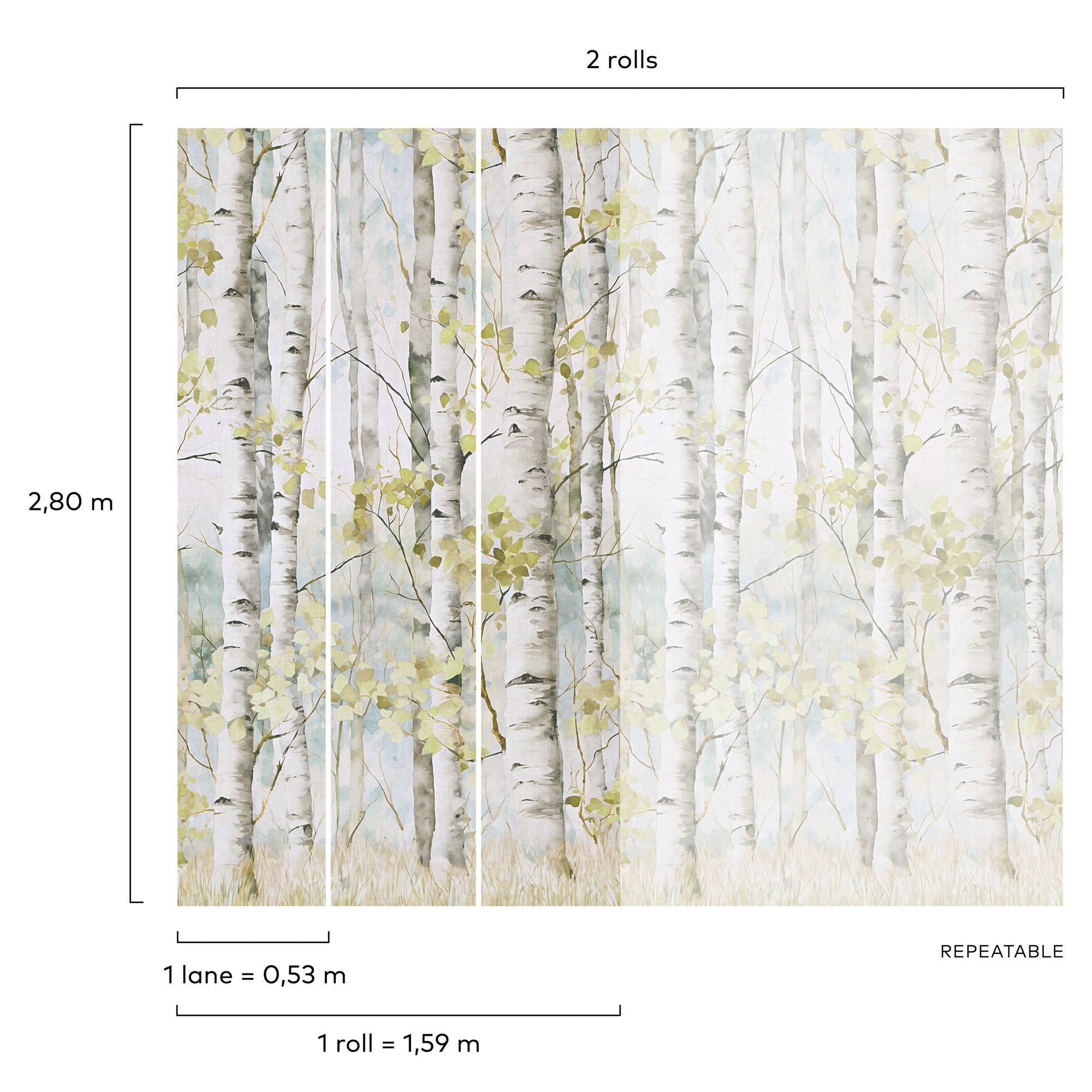Trees all-over 3 Panel Mural in multi-colored color - pattern number A77301 - by Grandeco in the Orom II collection