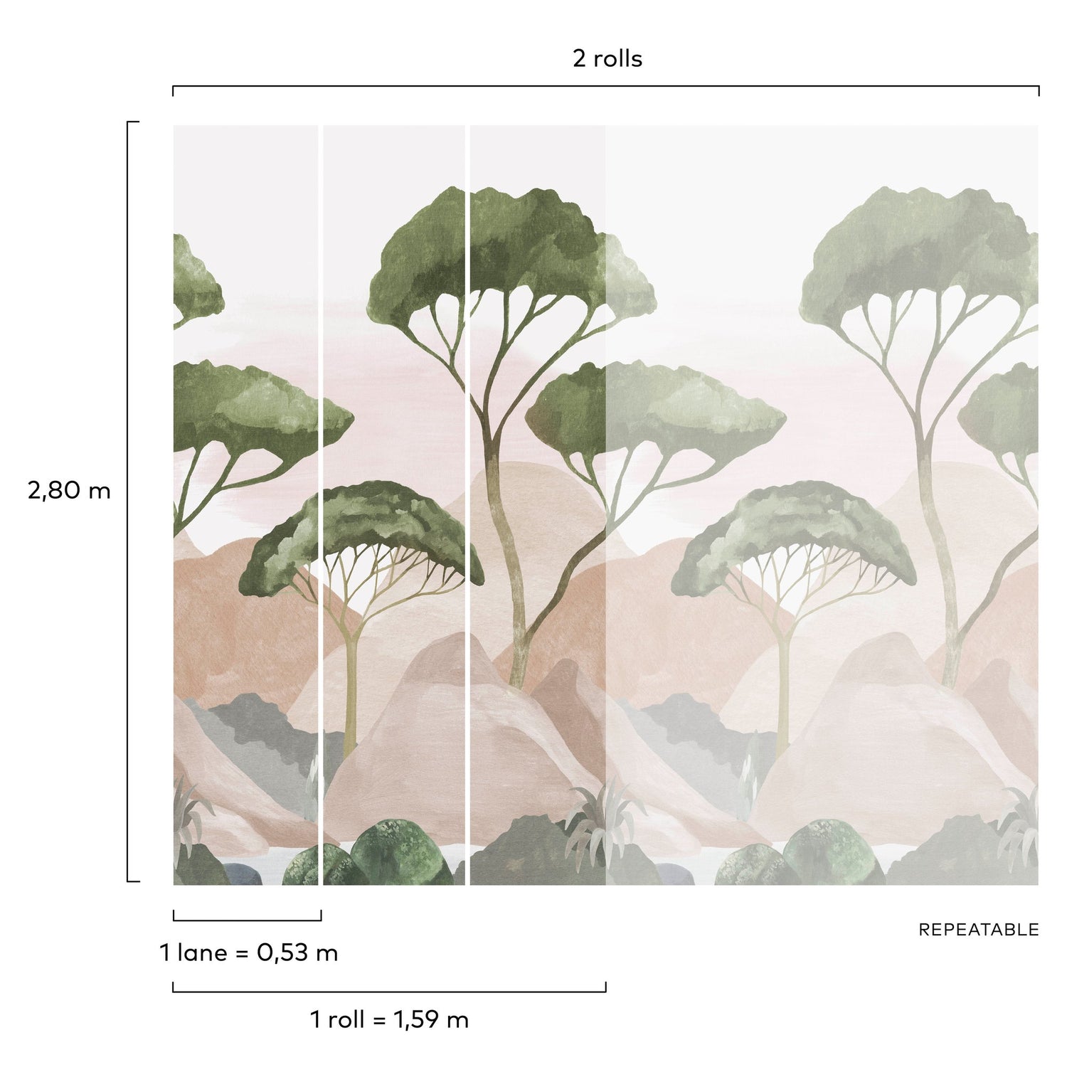 Landscape 3 Panel Mural in green color - pattern number A77401 - by Grandeco in the Orom II collection
