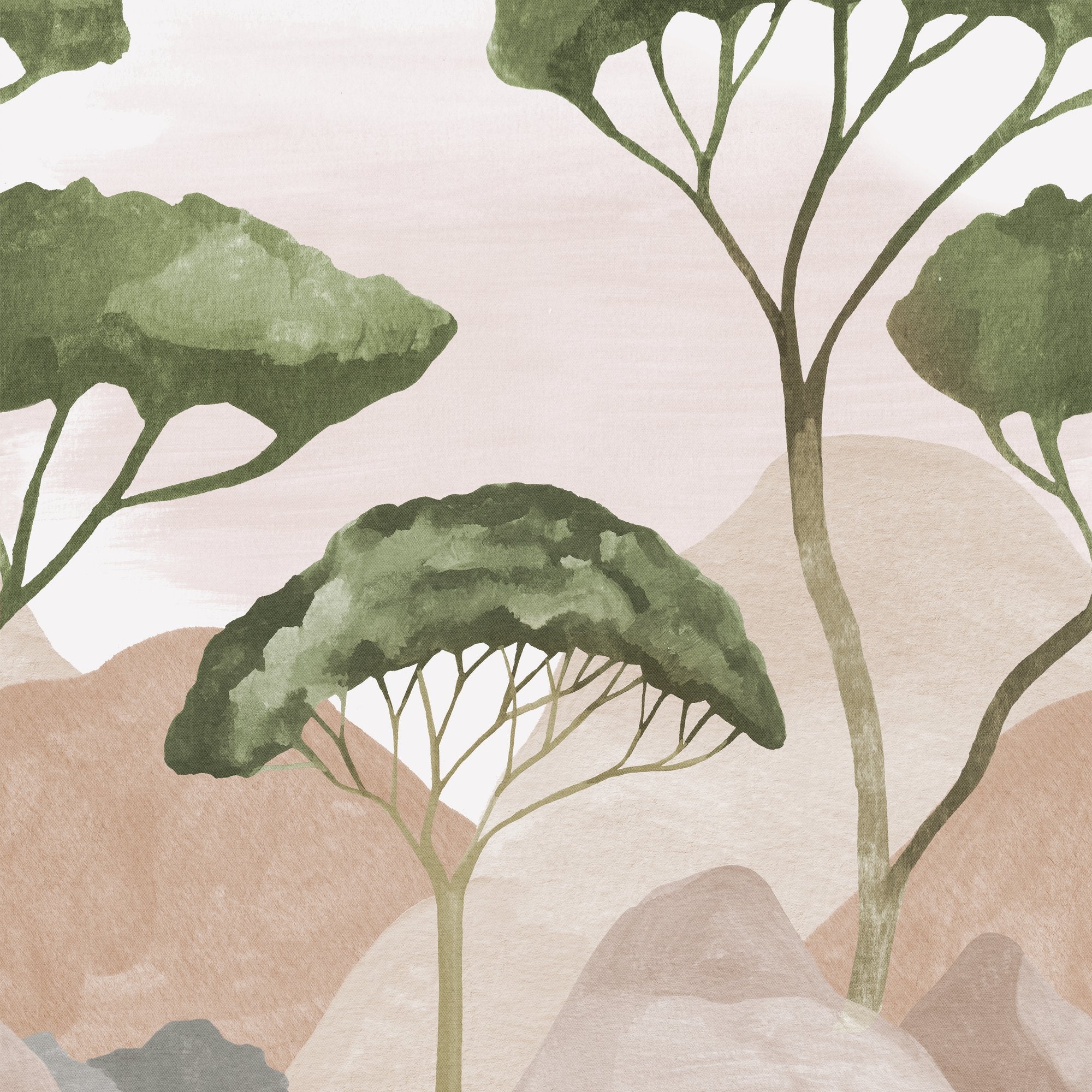 Landscape 3 Panel Mural in green color - pattern number A77401 - by Grandeco in the Orom II collection