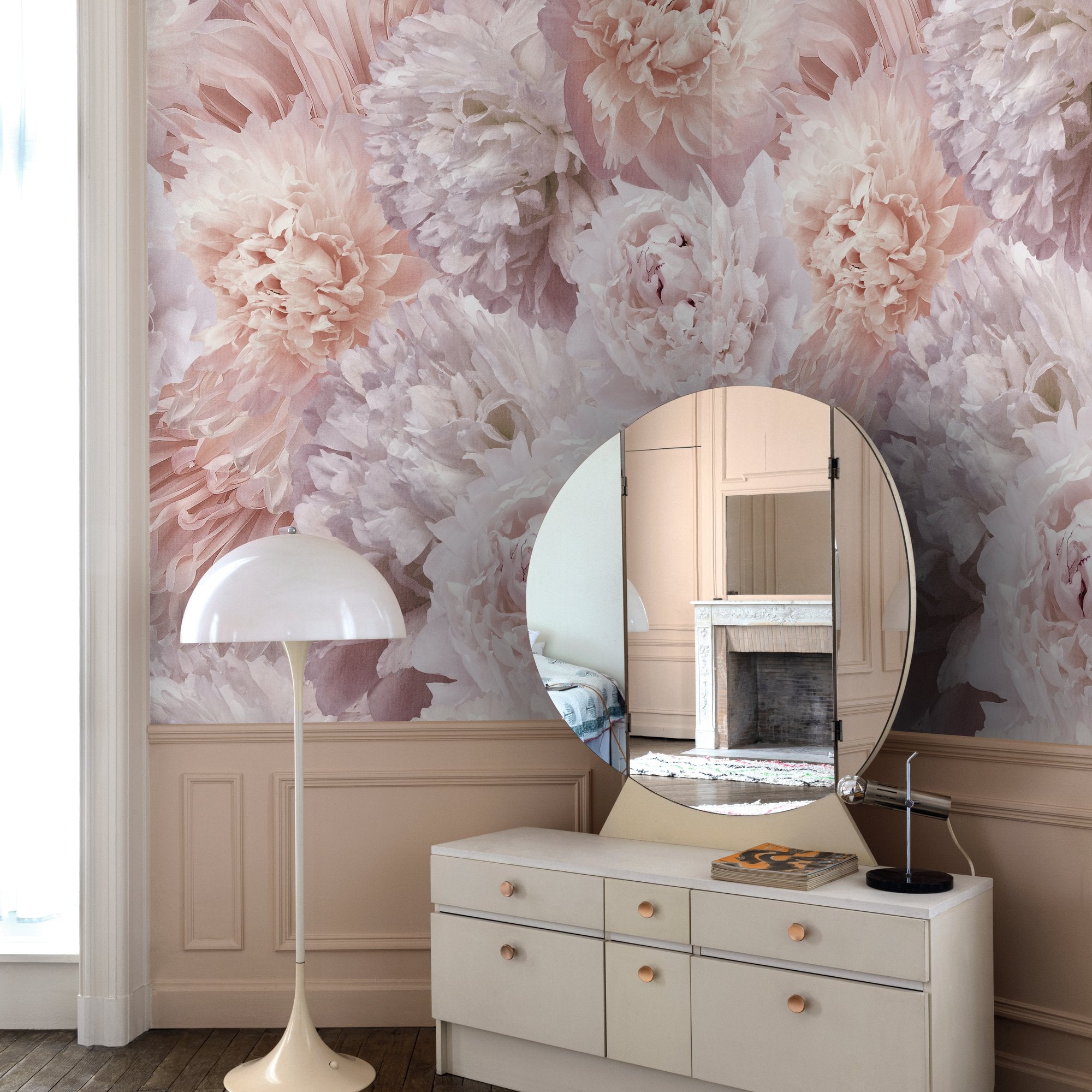 Classical Floral All-over 3 Panel Mural in pink color - pattern number A77501 - by Grandeco in the Orom II collection