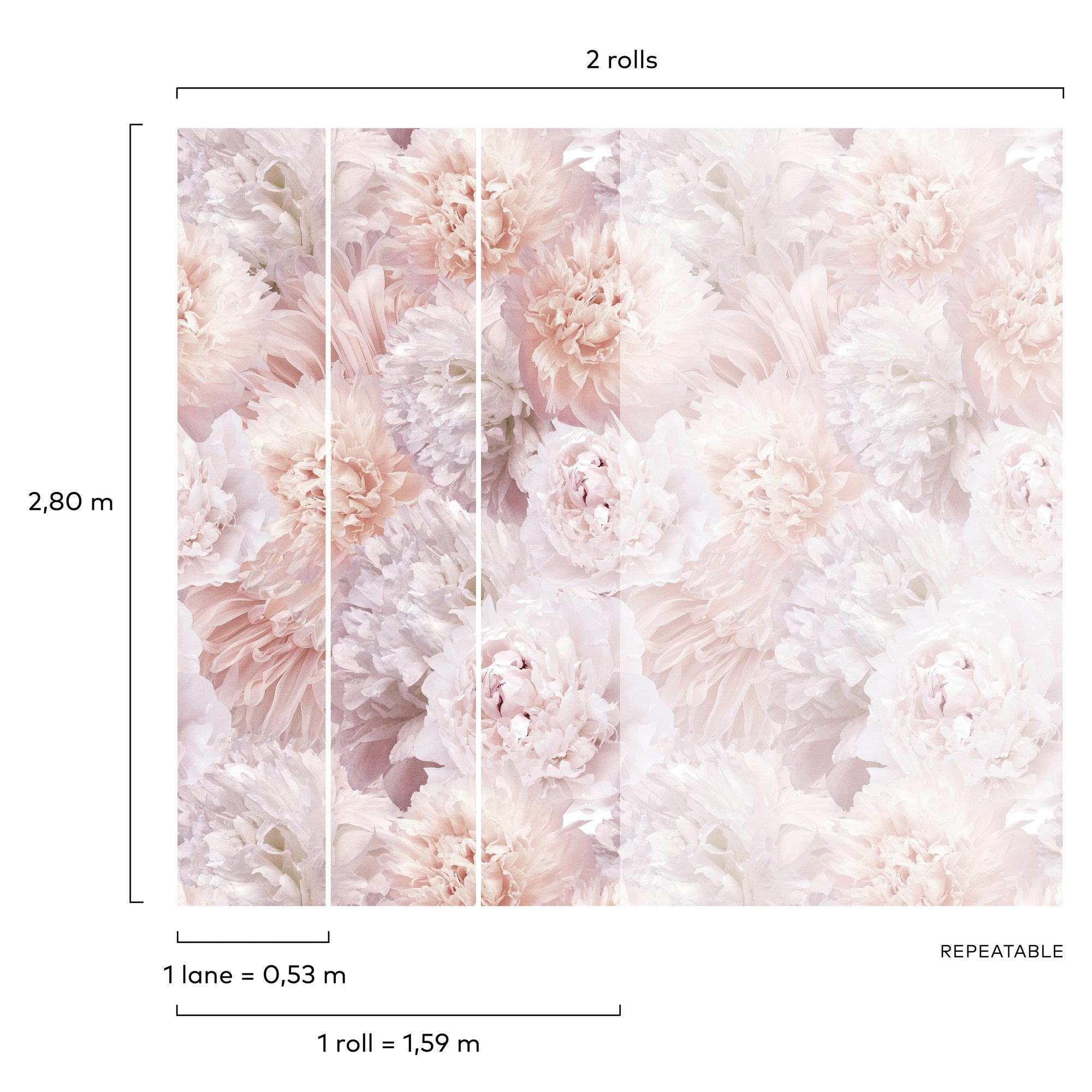 Classical Floral All-over 3 Panel Mural in pink color - pattern number A77501 - by Grandeco in the Orom II collection