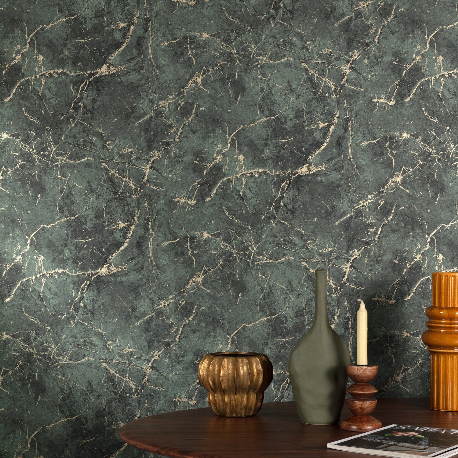 Marble Plain Wallpaper in green color - pattern number A78002 - by Grandeco in the Textured Vibes collection
