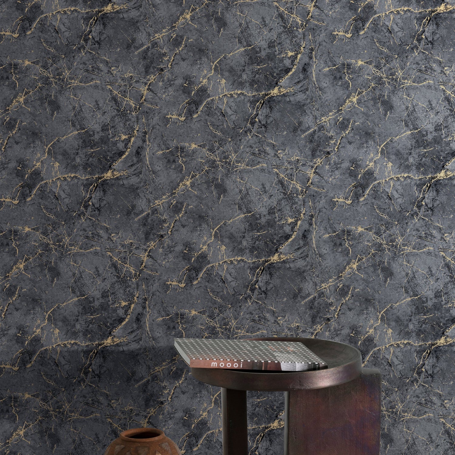 Marble Plain Wallpaper in black color - pattern number A78003 - by Grandeco in the Textured Vibes collection