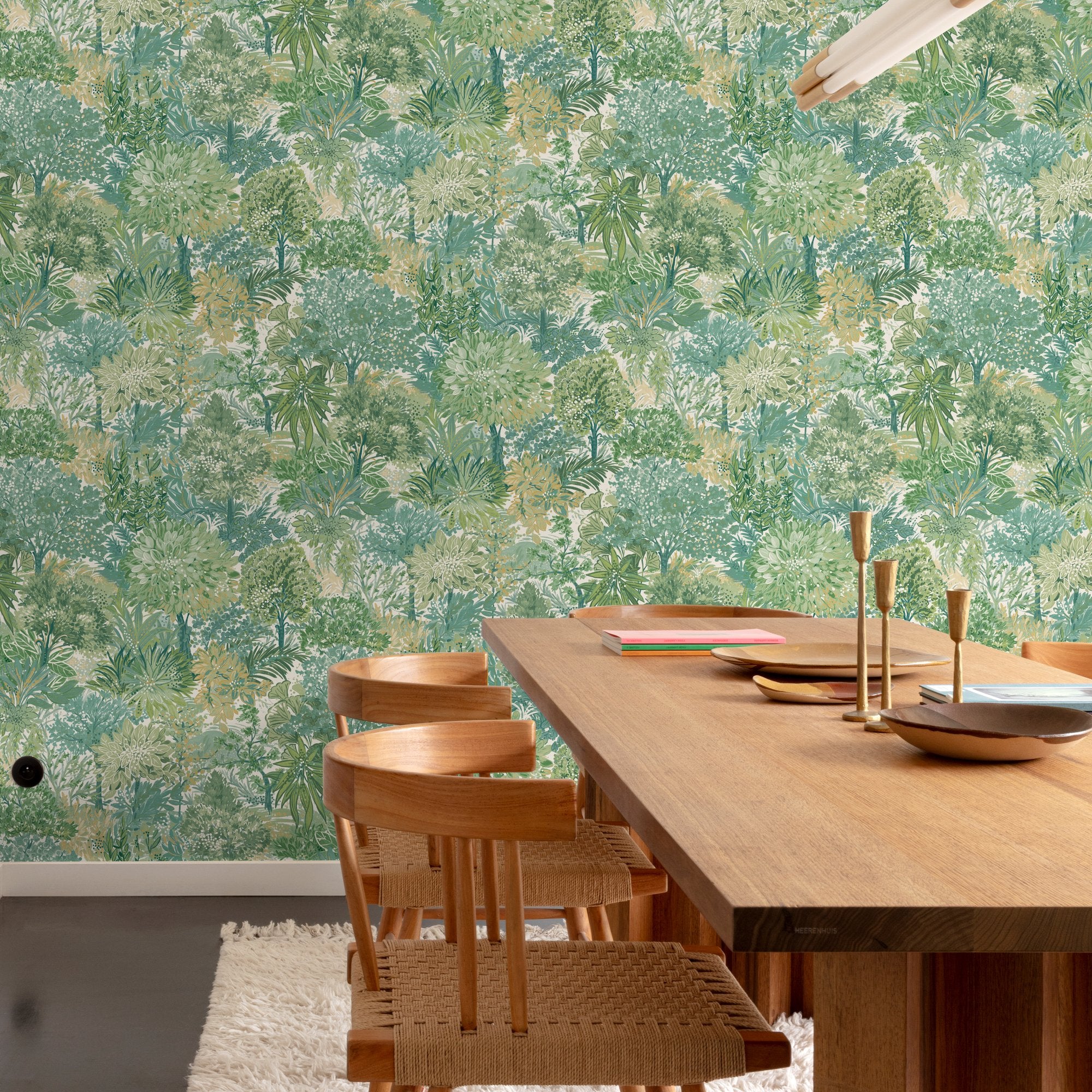 Classical Floral All-over Wallpaper in green color - pattern number INA78602 - by Grandeco in the Inia collection