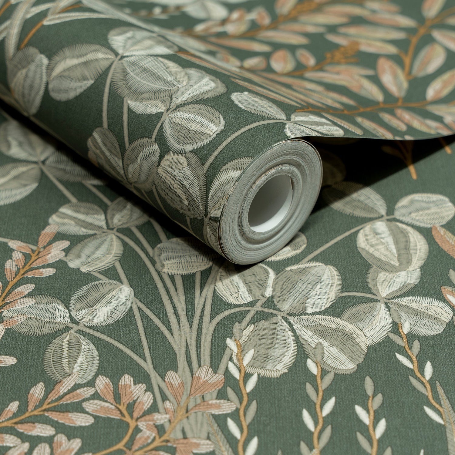 Branched Leaves All-over Wallpaper in green color - pattern number INA78901 - by Grandeco in the Inia collection