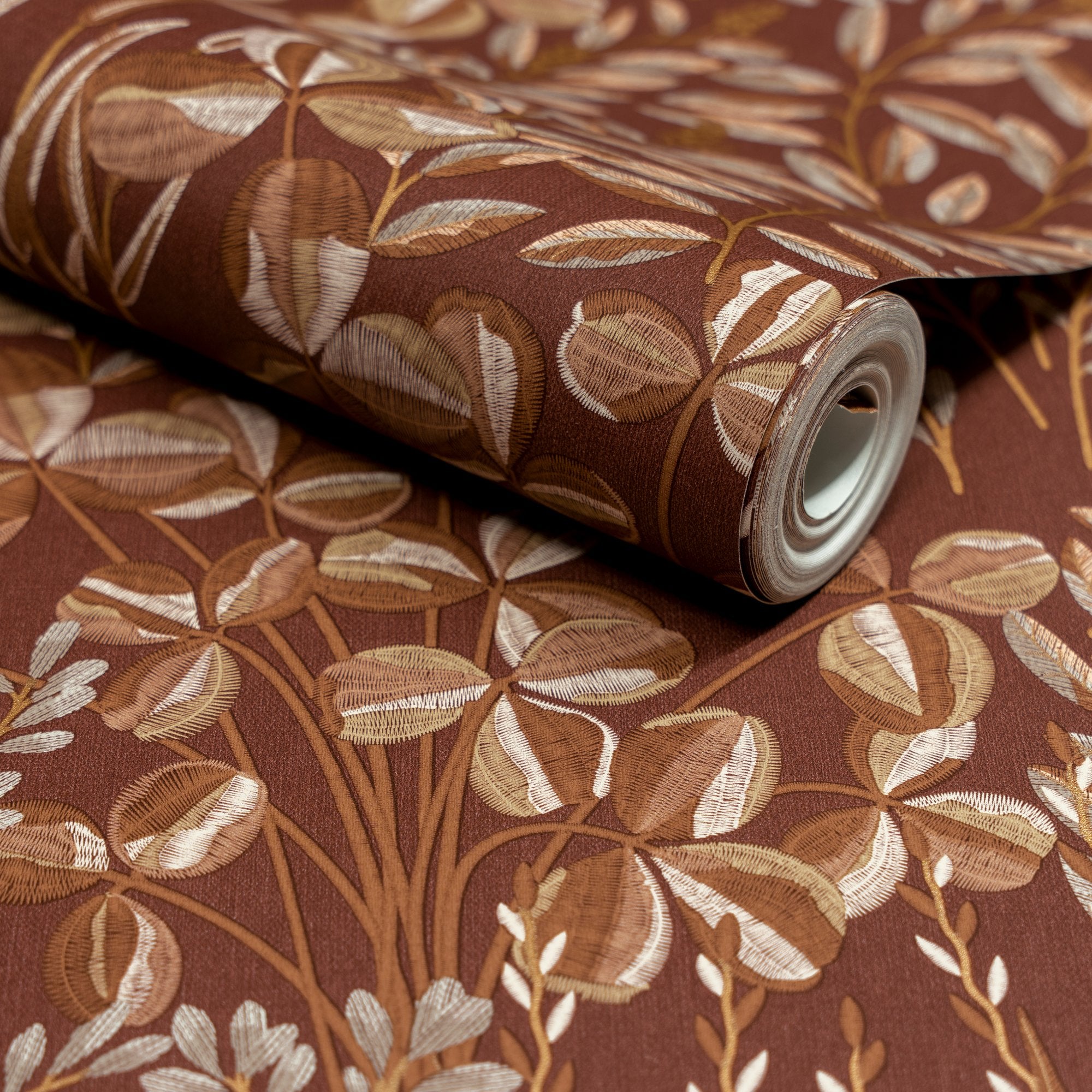 Branched Leaves All-over Wallpaper in red color - pattern number INA78902 - by Grandeco in the Inia collection