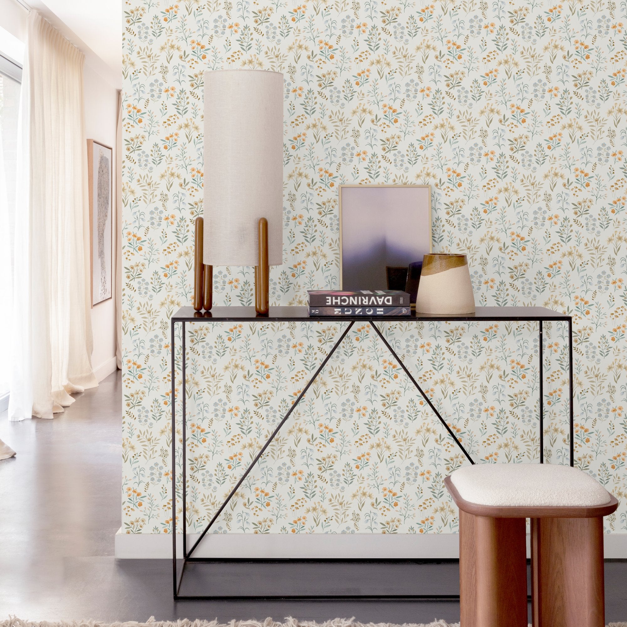 Classical Floral All-over Wallpaper in multi-colored color - pattern number INA80101 - by Grandeco in the Inia collection