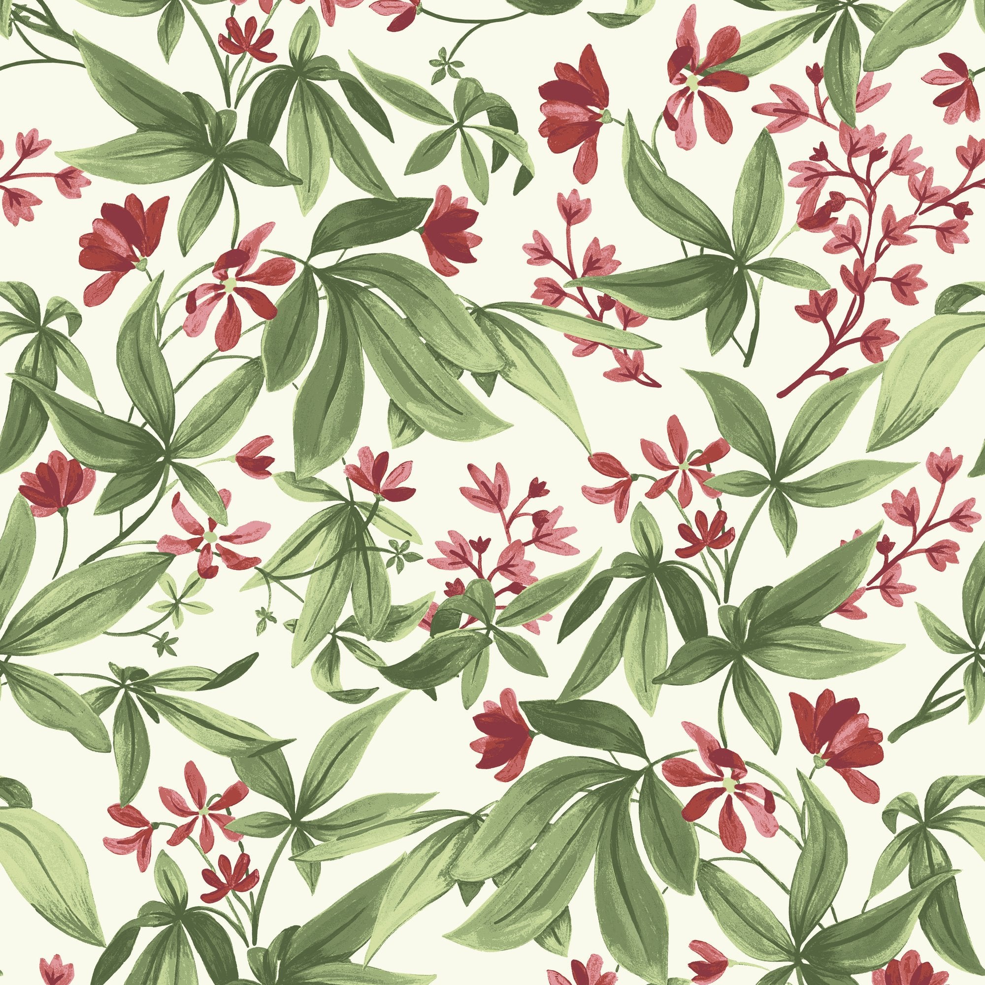 Classical Floral All-over Wallpaper in green color - pattern number INA80401 - by Grandeco in the Inia collection