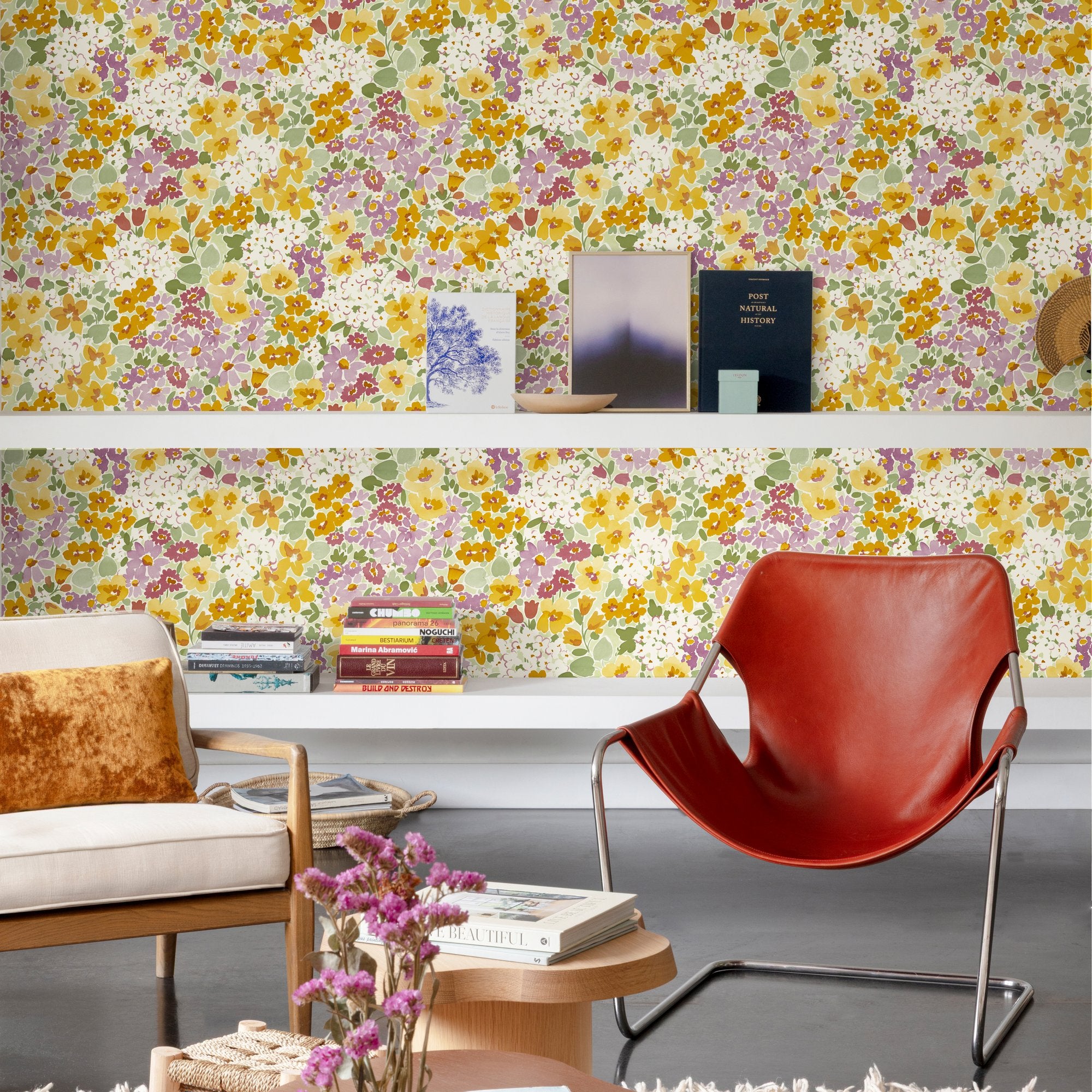 Classical Floral All-over Wallpaper in multi-colored color - pattern number INA80501 - by Grandeco in the Inia collection