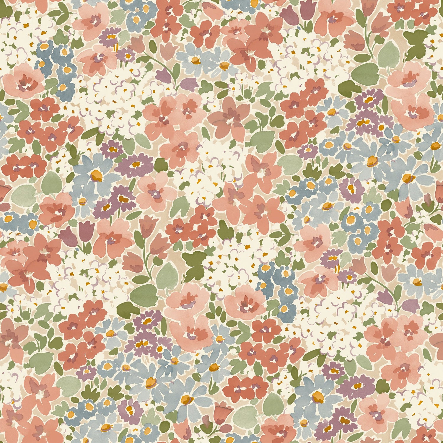Classical Floral All-over Wallpaper in multi-colored color - pattern number INA80502 - by Grandeco in the Inia collection