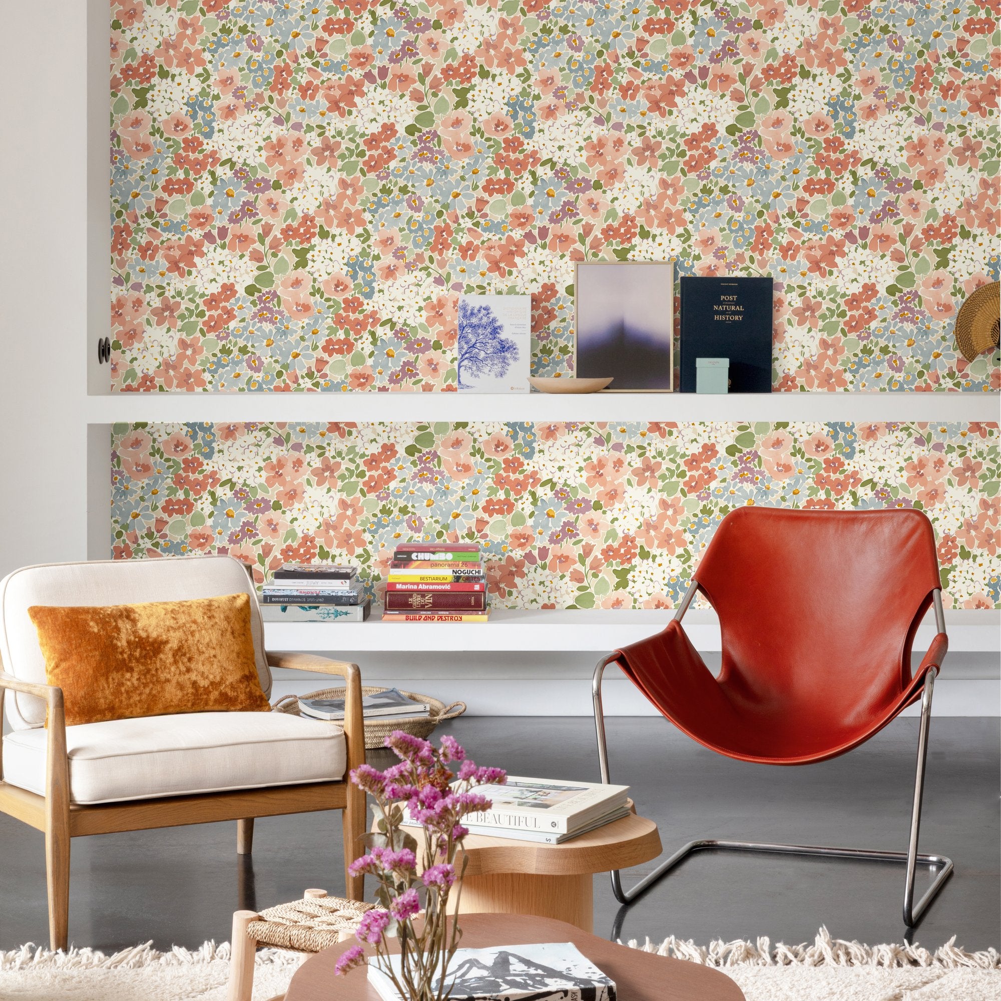 Classical Floral All-over Wallpaper in multi-colored color - pattern number INA80502 - by Grandeco in the Inia collection