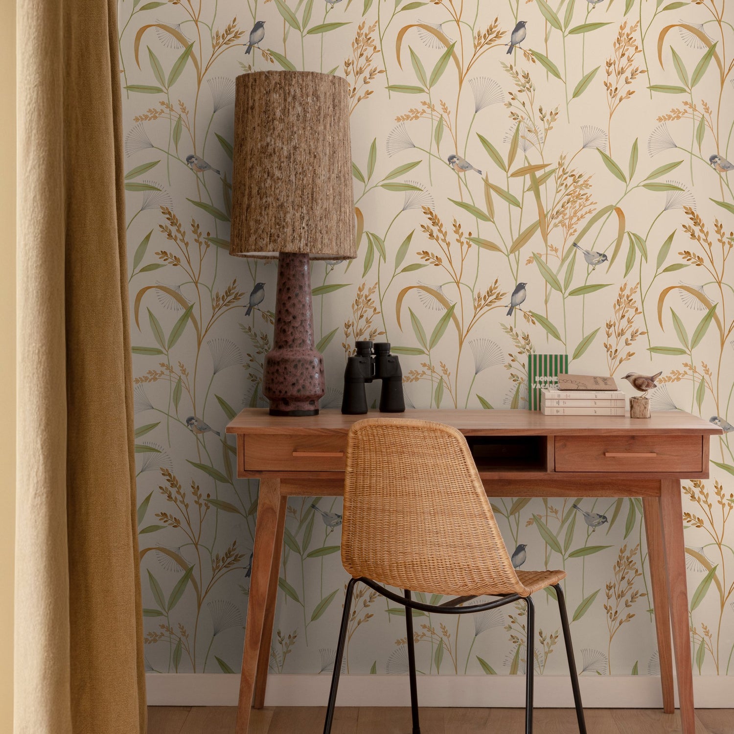 Branched Leaves All-over Wallpaper in beige color - pattern number INA83501 - by Grandeco in the Inia collection