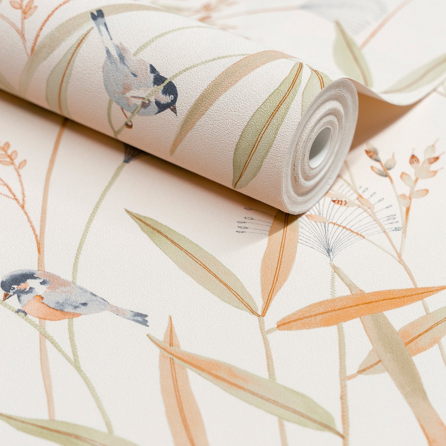 Branched Leaves All-over Wallpaper in beige color - pattern number INA83501 - by Grandeco in the Inia collection