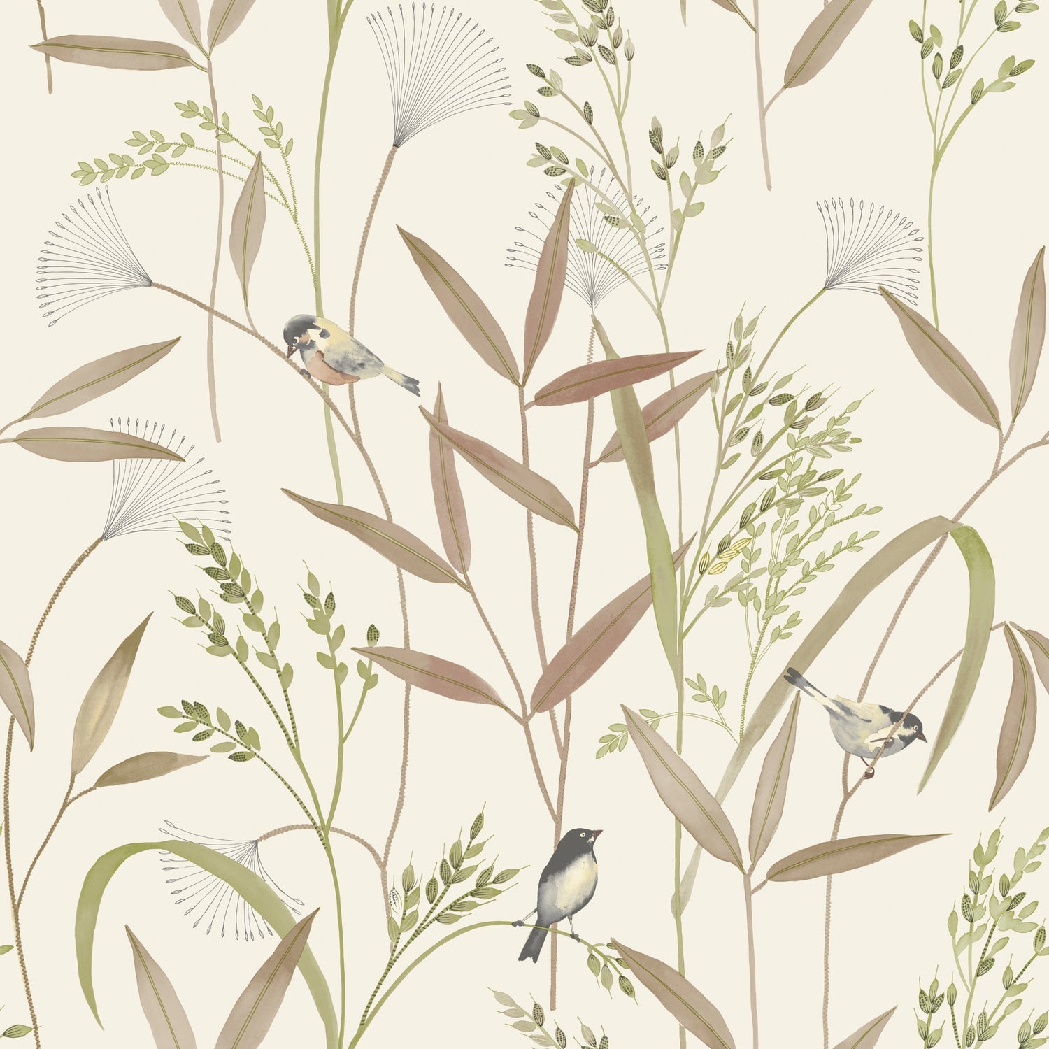 Branched Leaves All-over Wallpaper in beige color - pattern number INA83502 - by Grandeco in the Inia collection