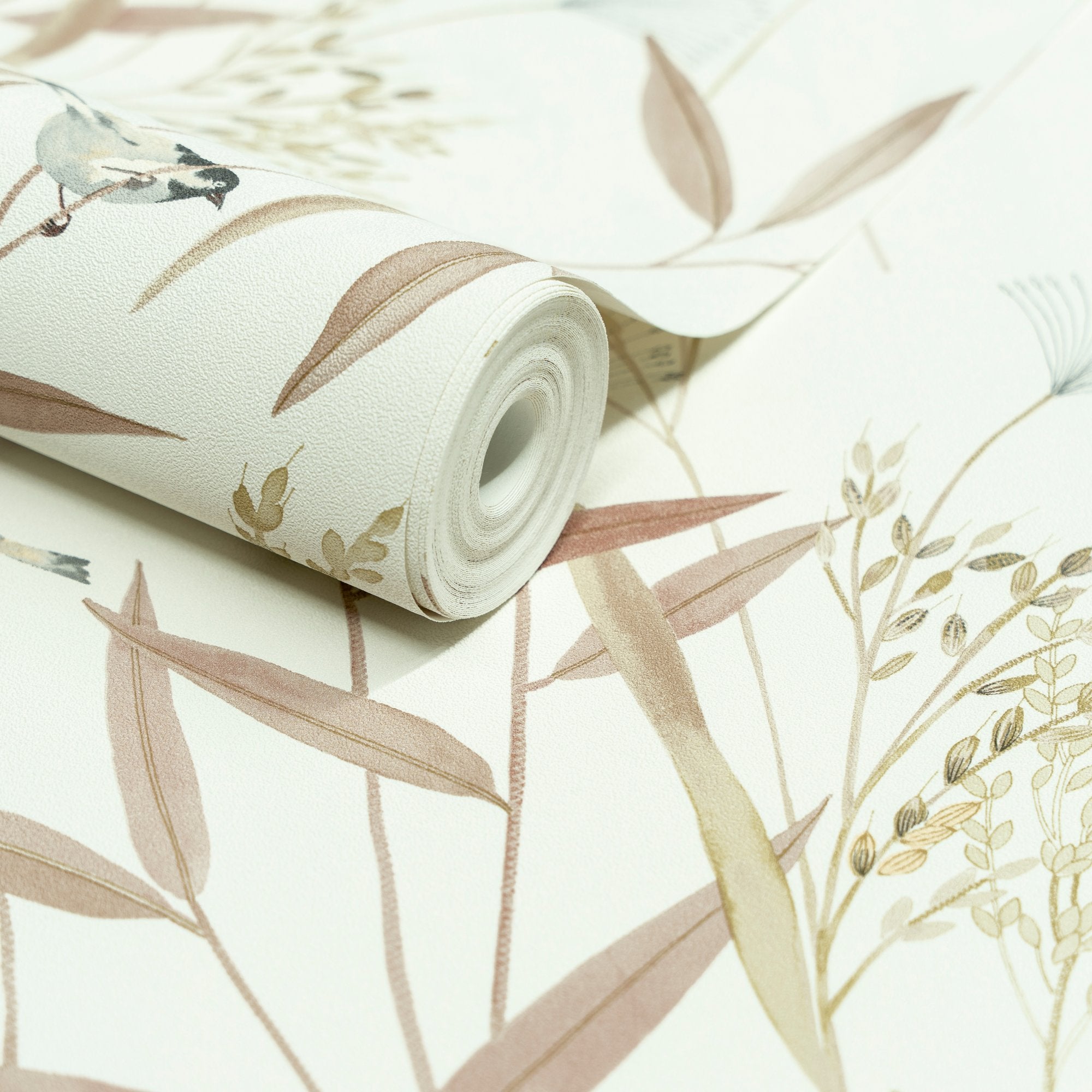 Branched Leaves All-over Wallpaper in beige color - pattern number INA83502 - by Grandeco in the Inia collection