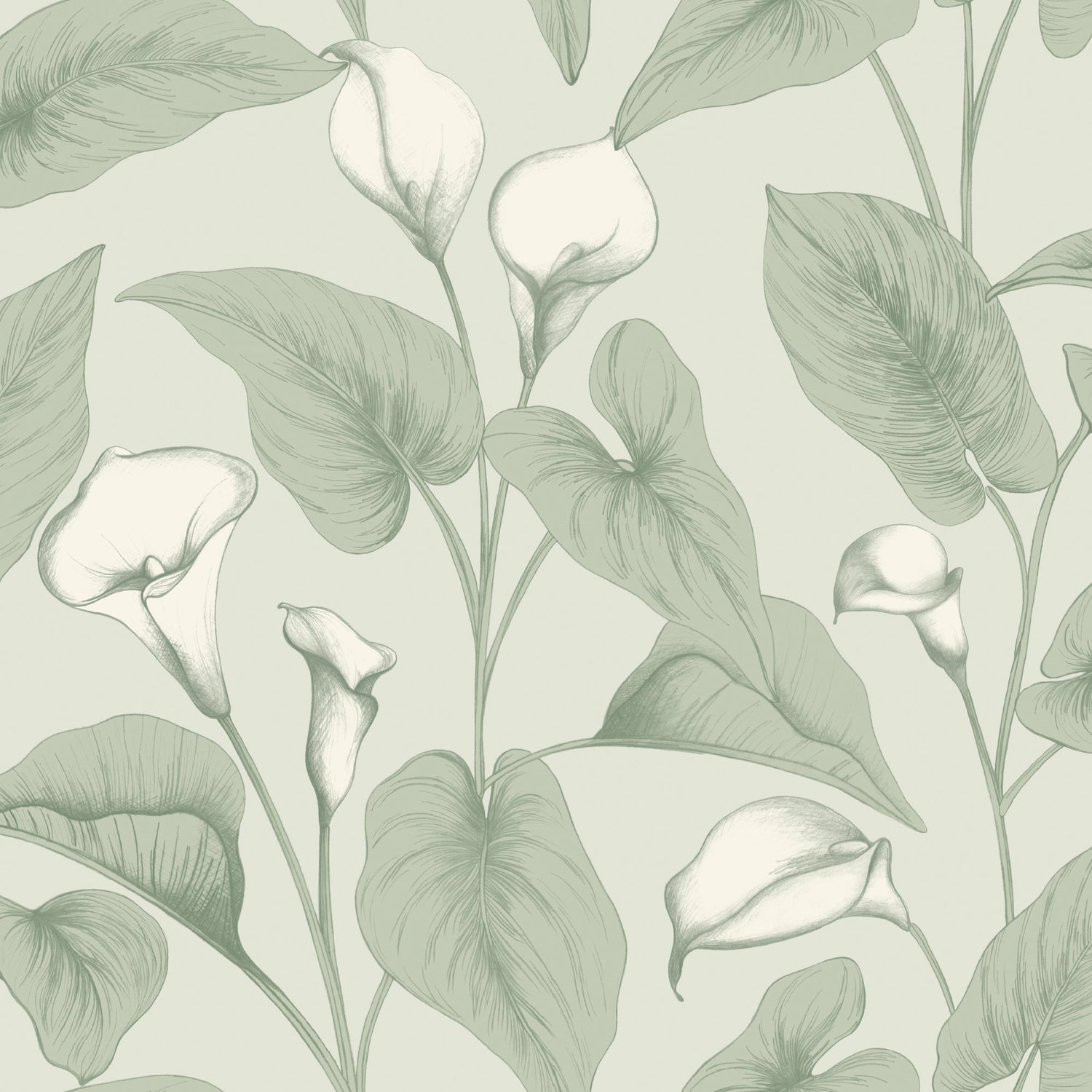 Branched Leaves All-over Wallpaper in green color - pattern number INA83601 - by Grandeco in the Inia collection