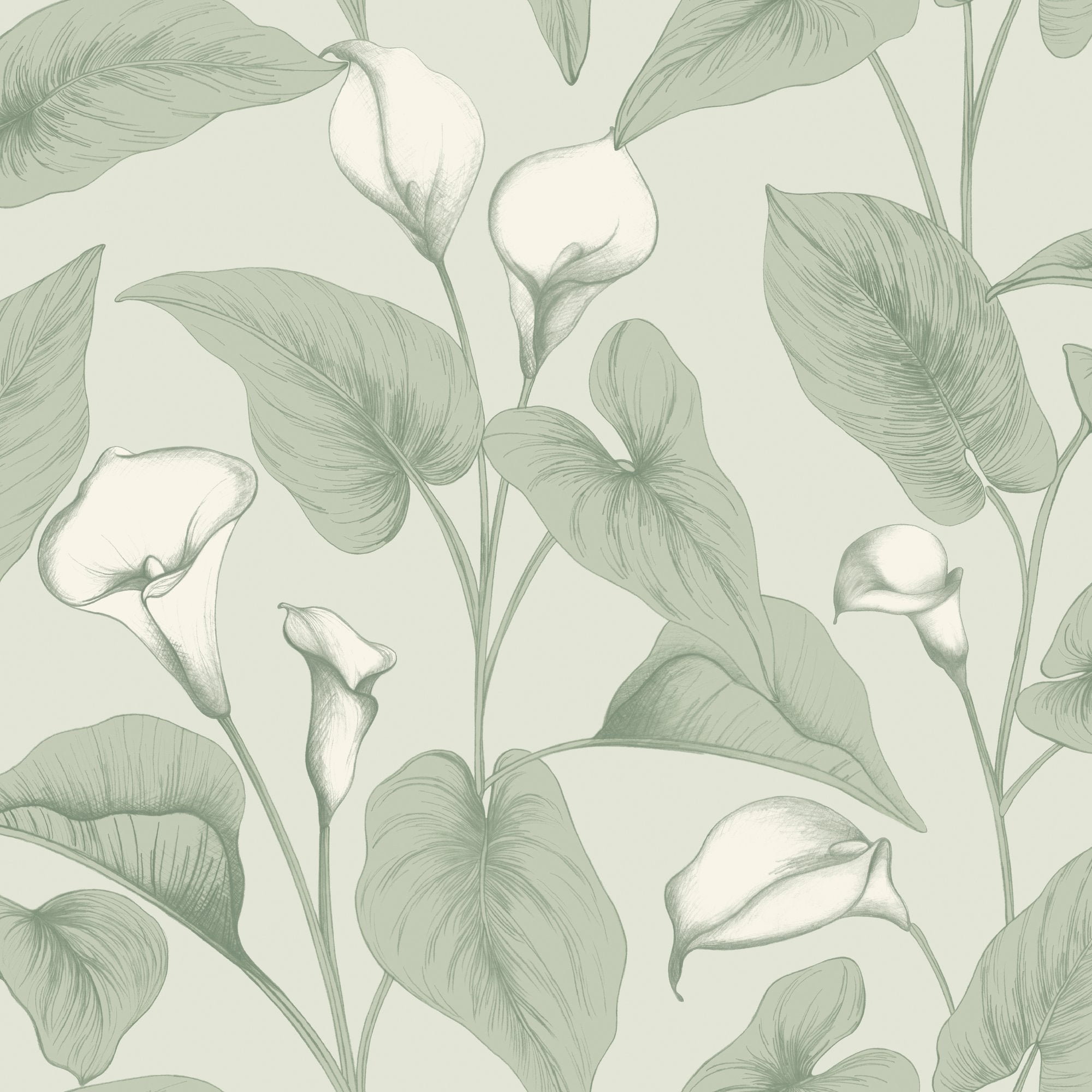 Branched Leaves All-over Wallpaper in green color - pattern number INA83601 - by Grandeco in the Inia collection