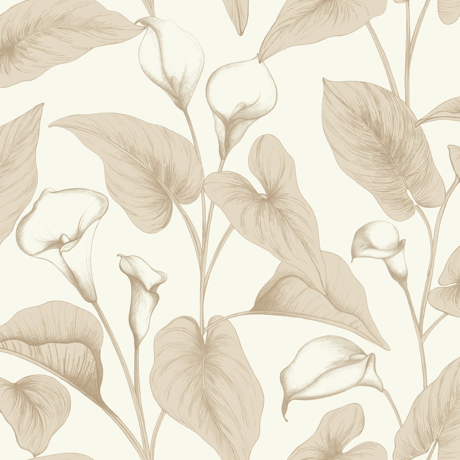 Branched Leaves All-over Wallpaper in beige color - pattern number INA83602 - by Grandeco in the Inia collection
