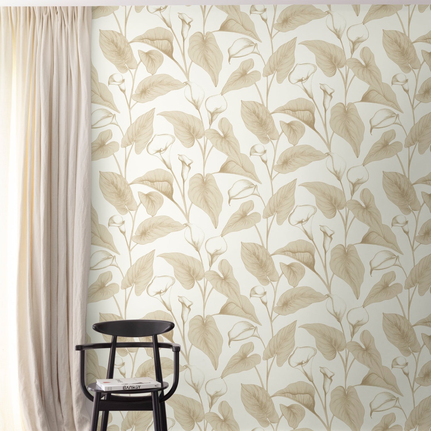 Branched Leaves All-over Wallpaper in beige color - pattern number INA83602 - by Grandeco in the Inia collection
