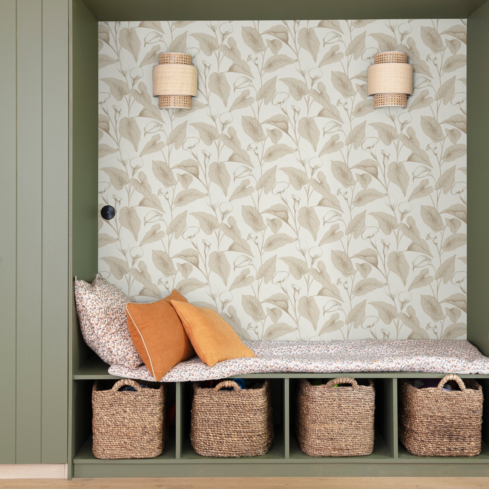 Branched Leaves All-over Wallpaper in beige color - pattern number INA83602 - by Grandeco in the Inia collection