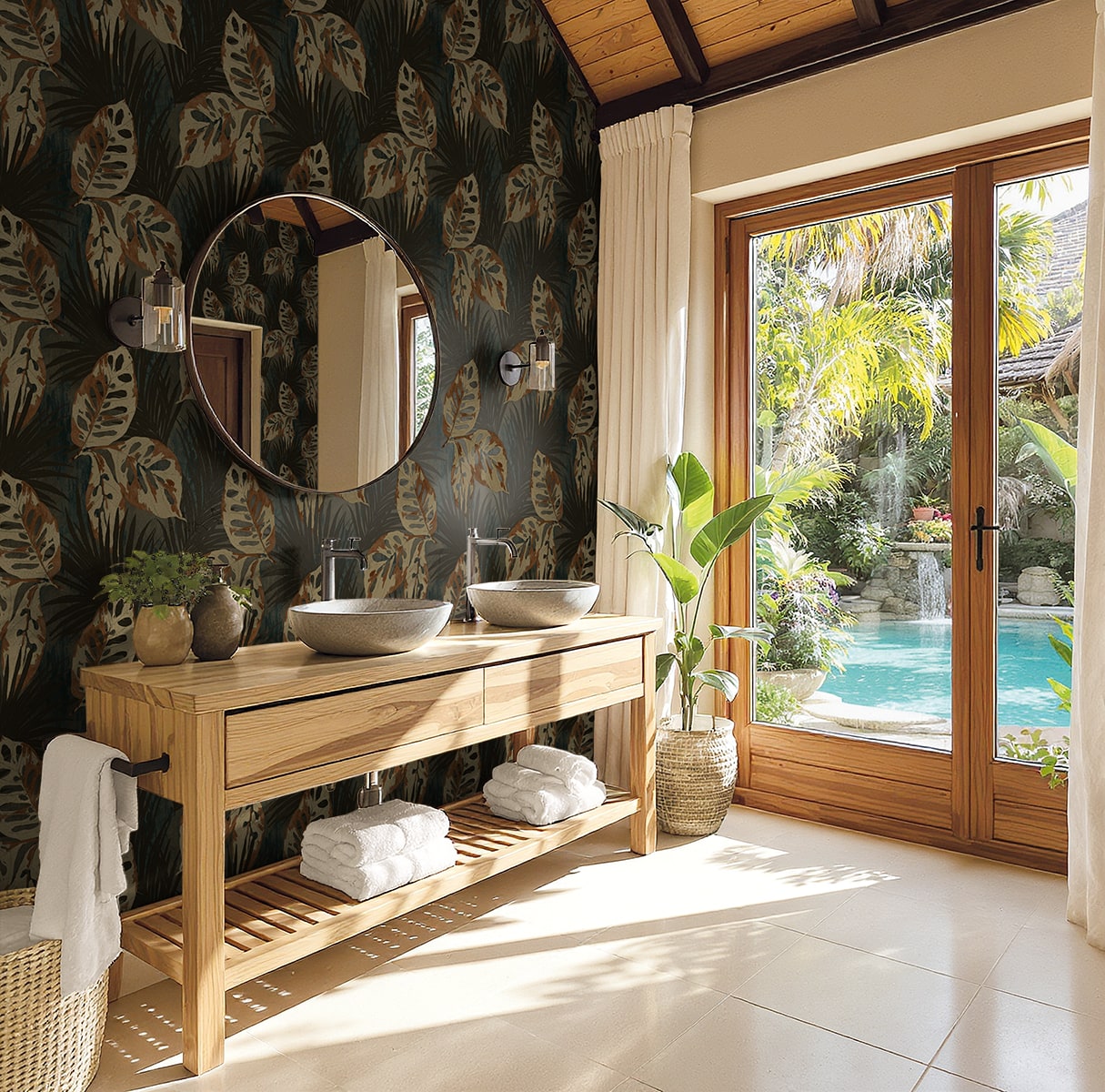 Karma Wallpaper in morris room color - pattern number AG60202 - by Seabrook in the Bali Tropical collection