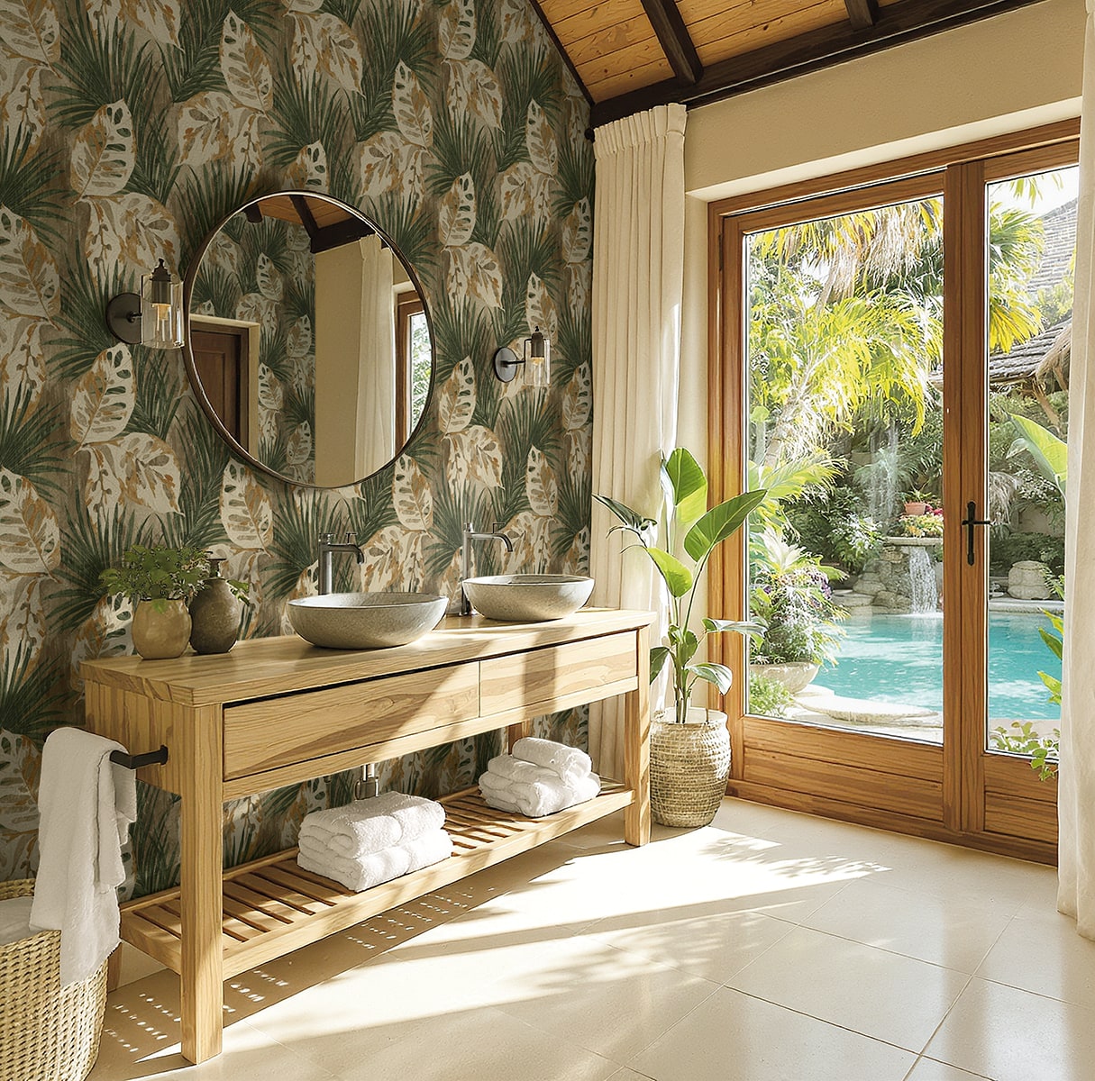 Karma Wallpaper in evening green color - pattern number AG60204 - by Seabrook in the Bali Tropical collection