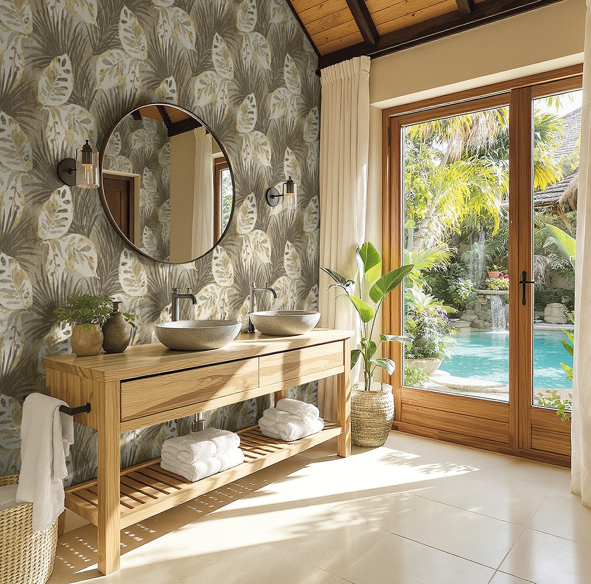Karma Wallpaper in neutral color - pattern number AG60205 - by Seabrook in the Bali Tropical collection