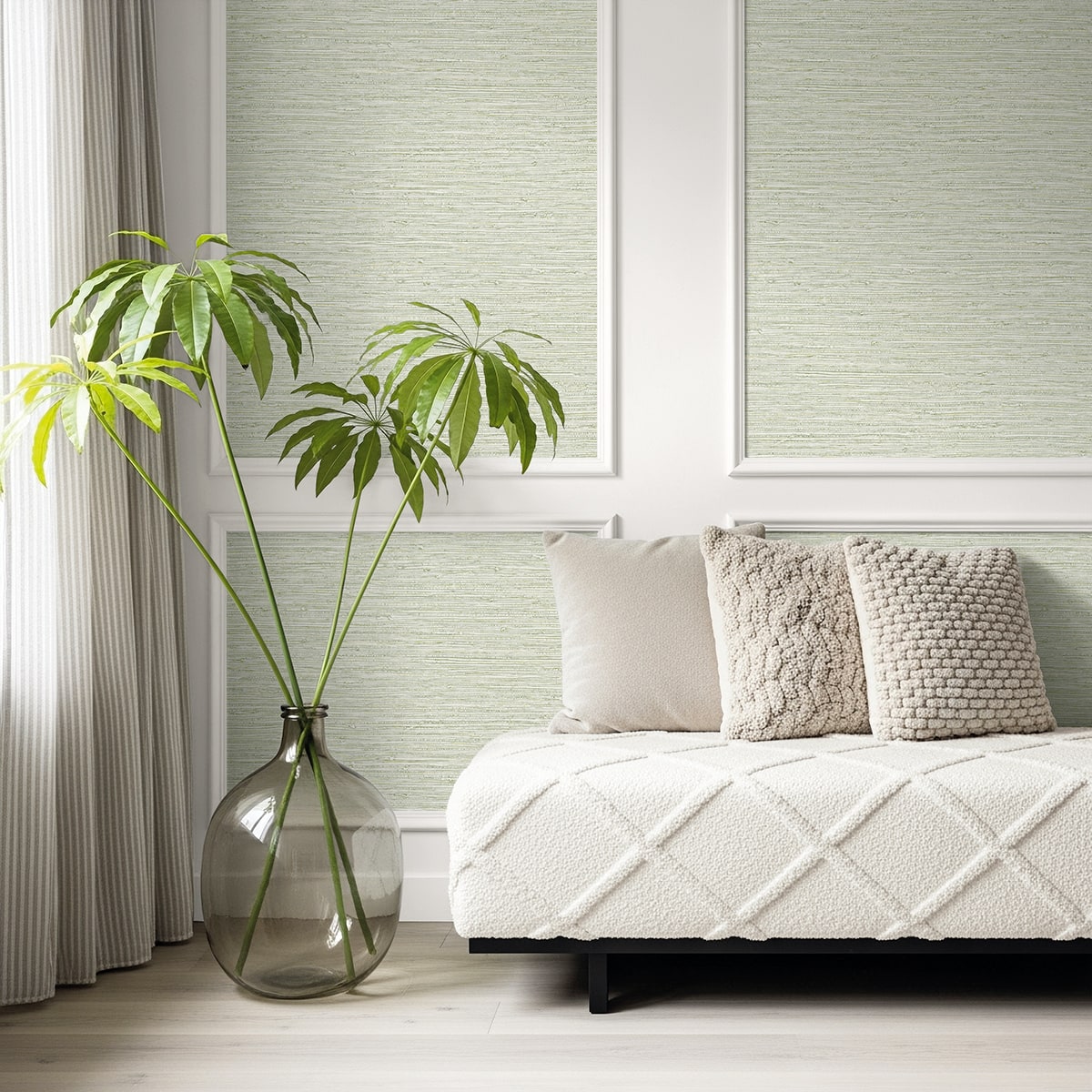 Darma Wallpaper in pale apple color - pattern number AG61504 - by Seabrook in the Bali Tropical collection