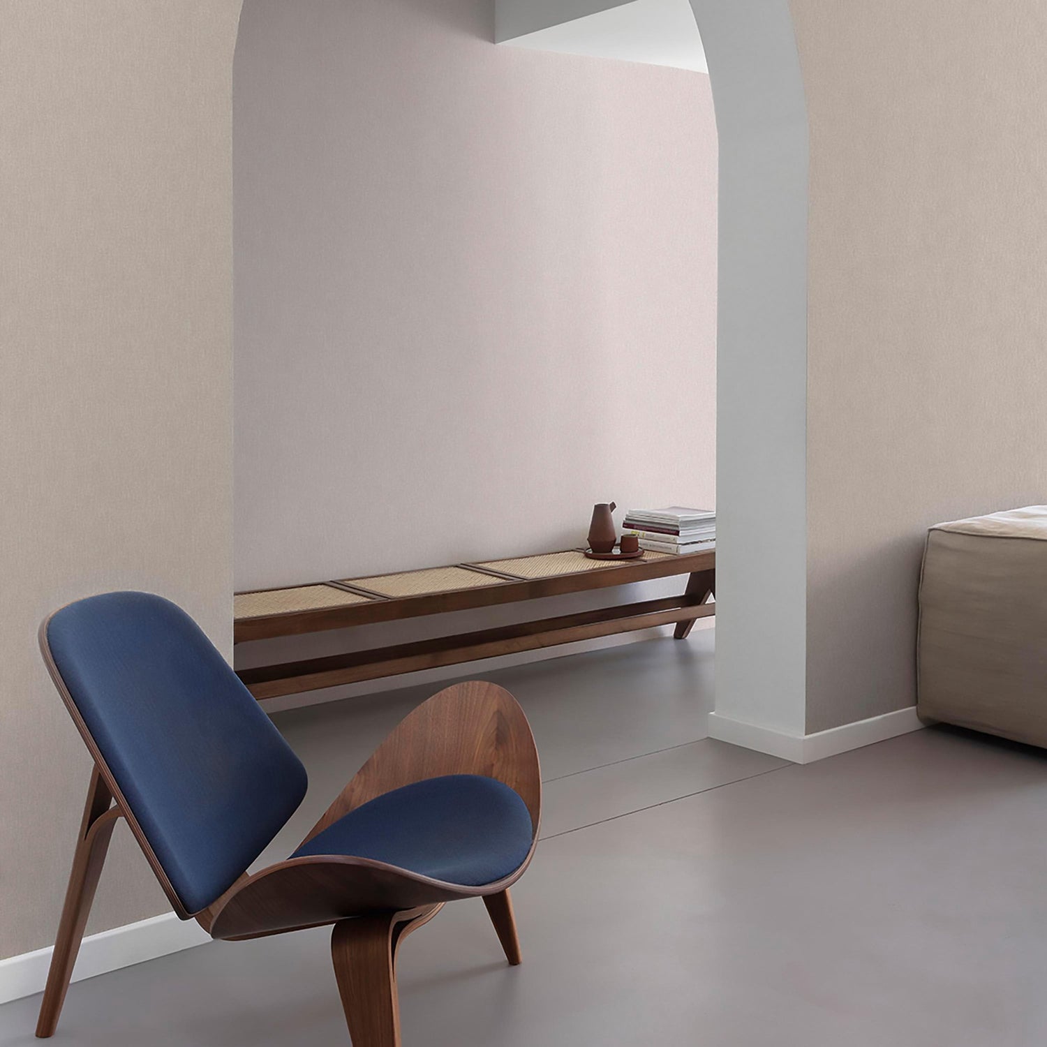 Textile Plain Wallpaper in beige color - pattern number AT1012 - by Grandeco in the Atmosphere collection