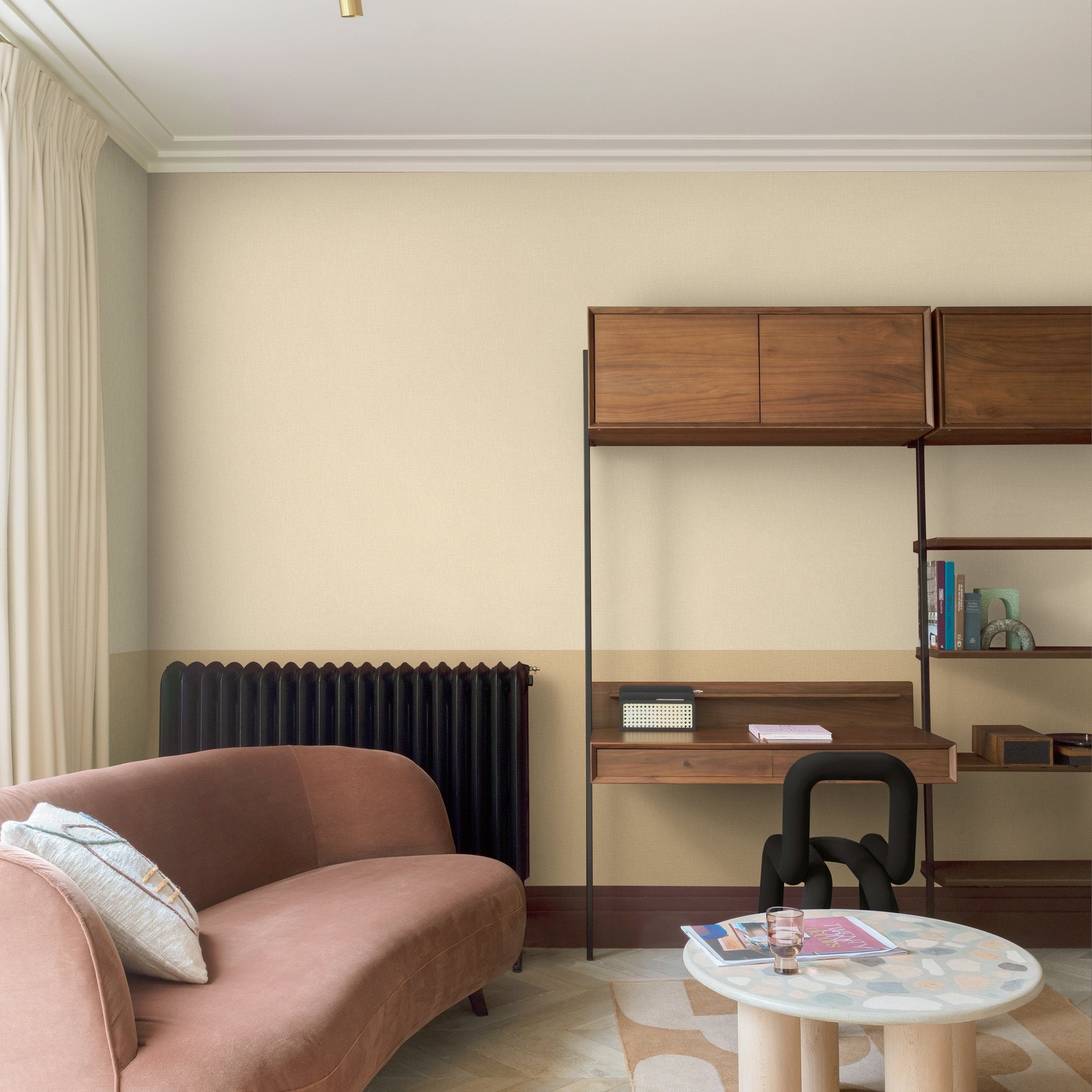 Textile Plain Wallpaper in beige color - pattern number AT1017 - by Grandeco in the Atmosphere collection