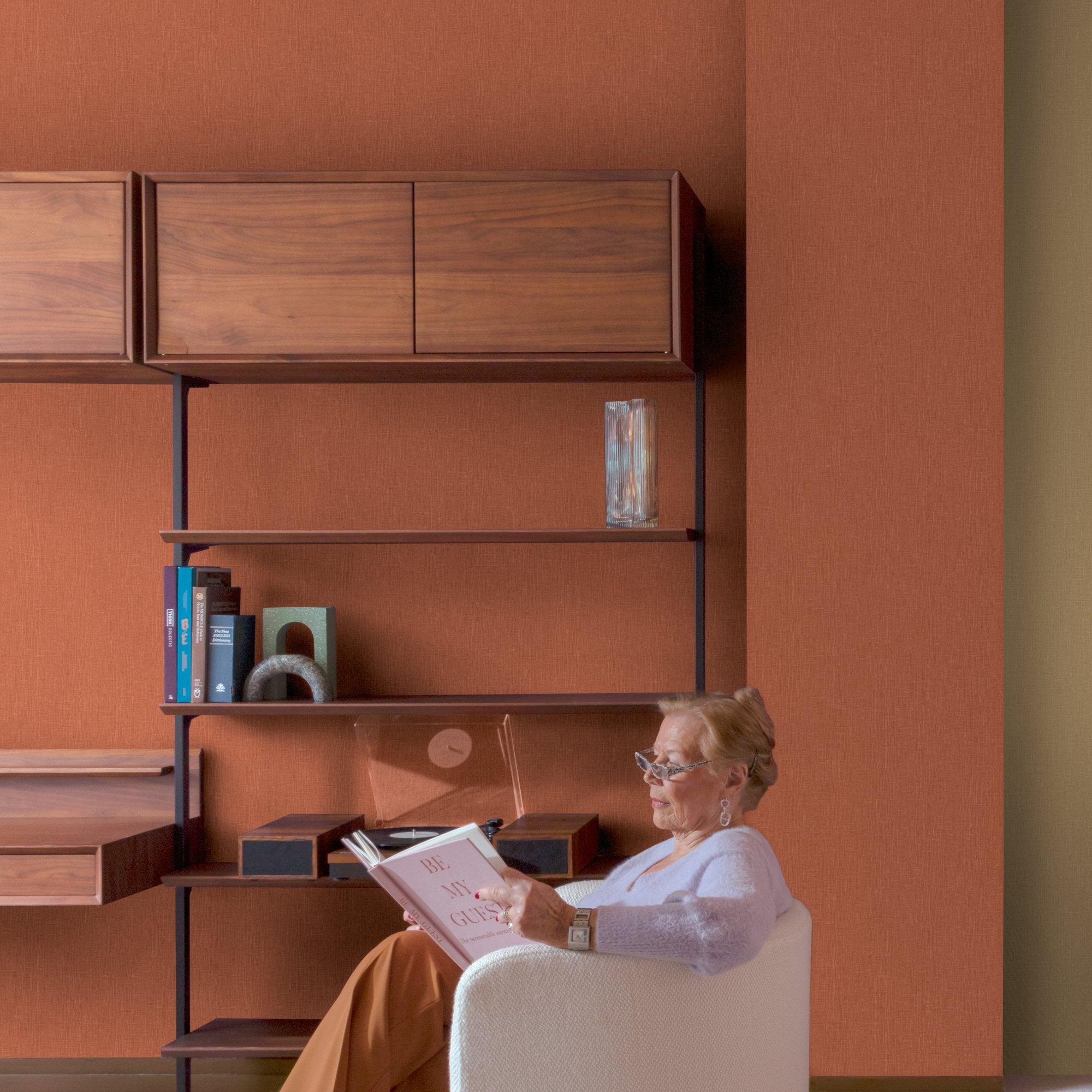 Textile Plain Wallpaper in orange color - pattern number AT1021 - by Grandeco in the Atmosphere collection