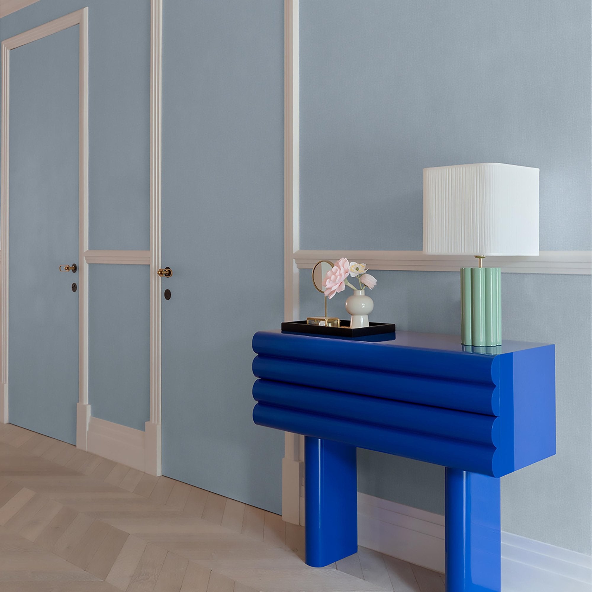 Textile Plain Wallpaper in blue color - pattern number AT1023 - by Grandeco in the Atmosphere collection