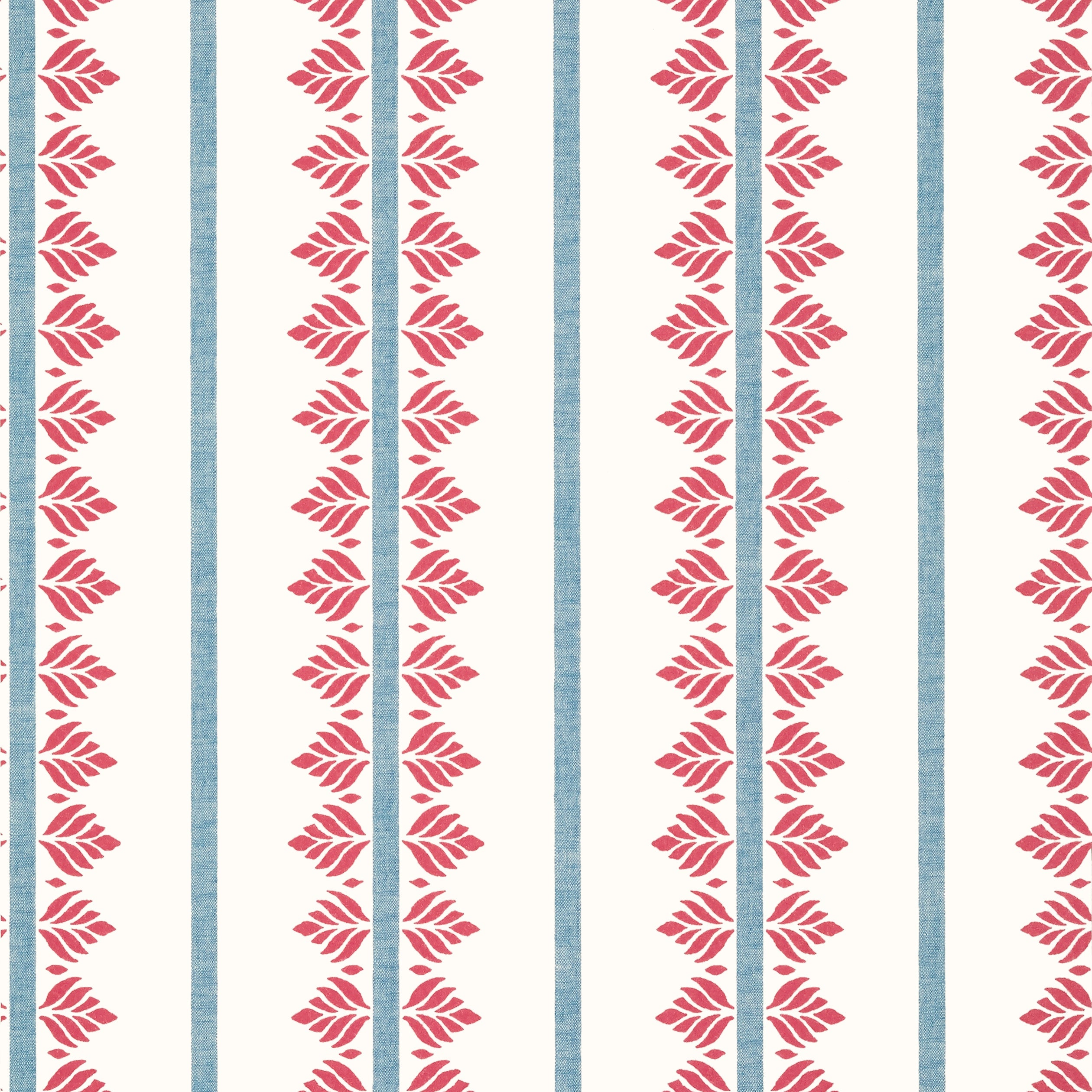 Fern Stripe wallpaper in red and blue color - pattern number AT15105 - by Anna French in the Antilles collection